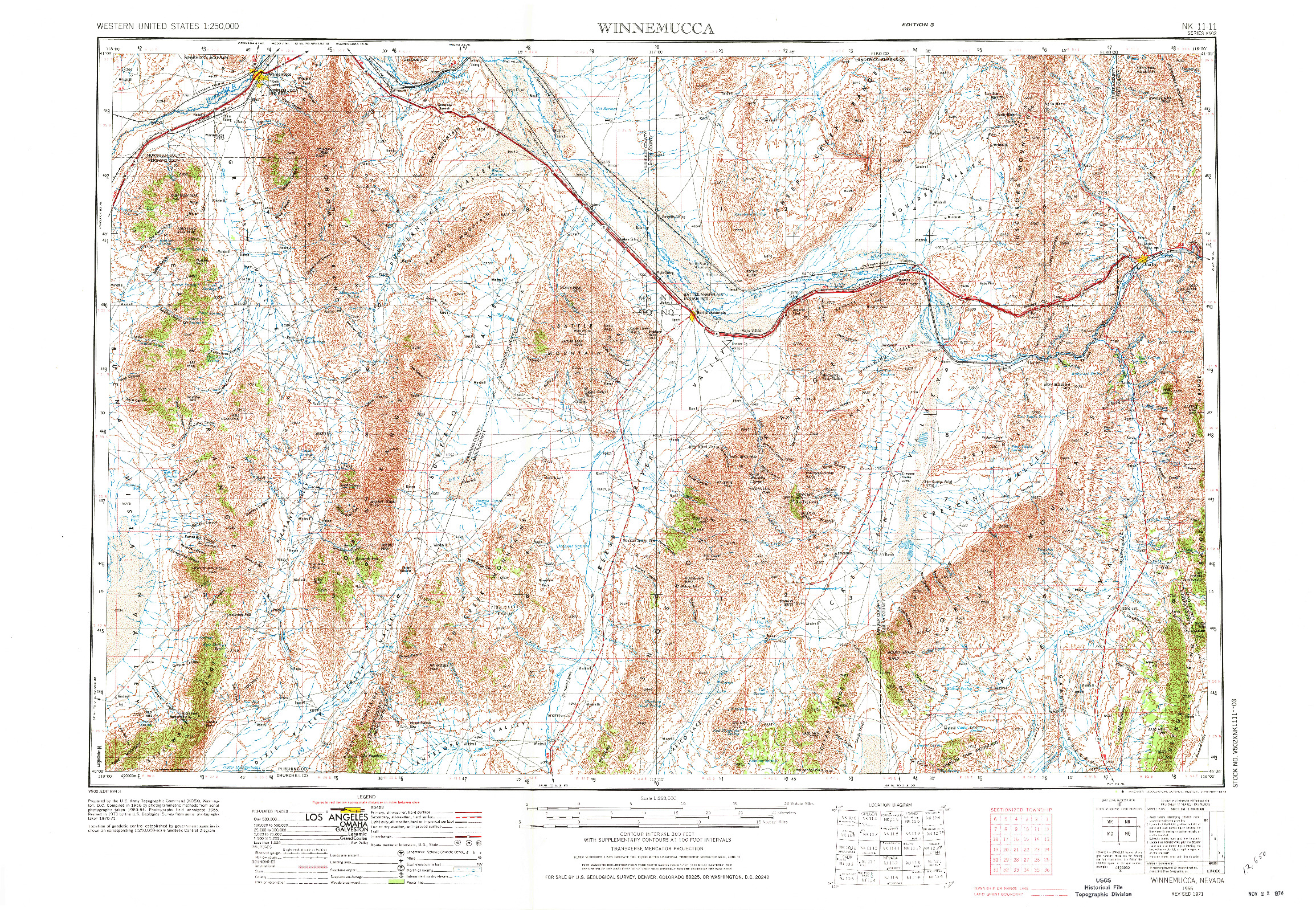 USGS 1:250000-SCALE QUADRANGLE FOR WINNEMUCCA, NV 1955