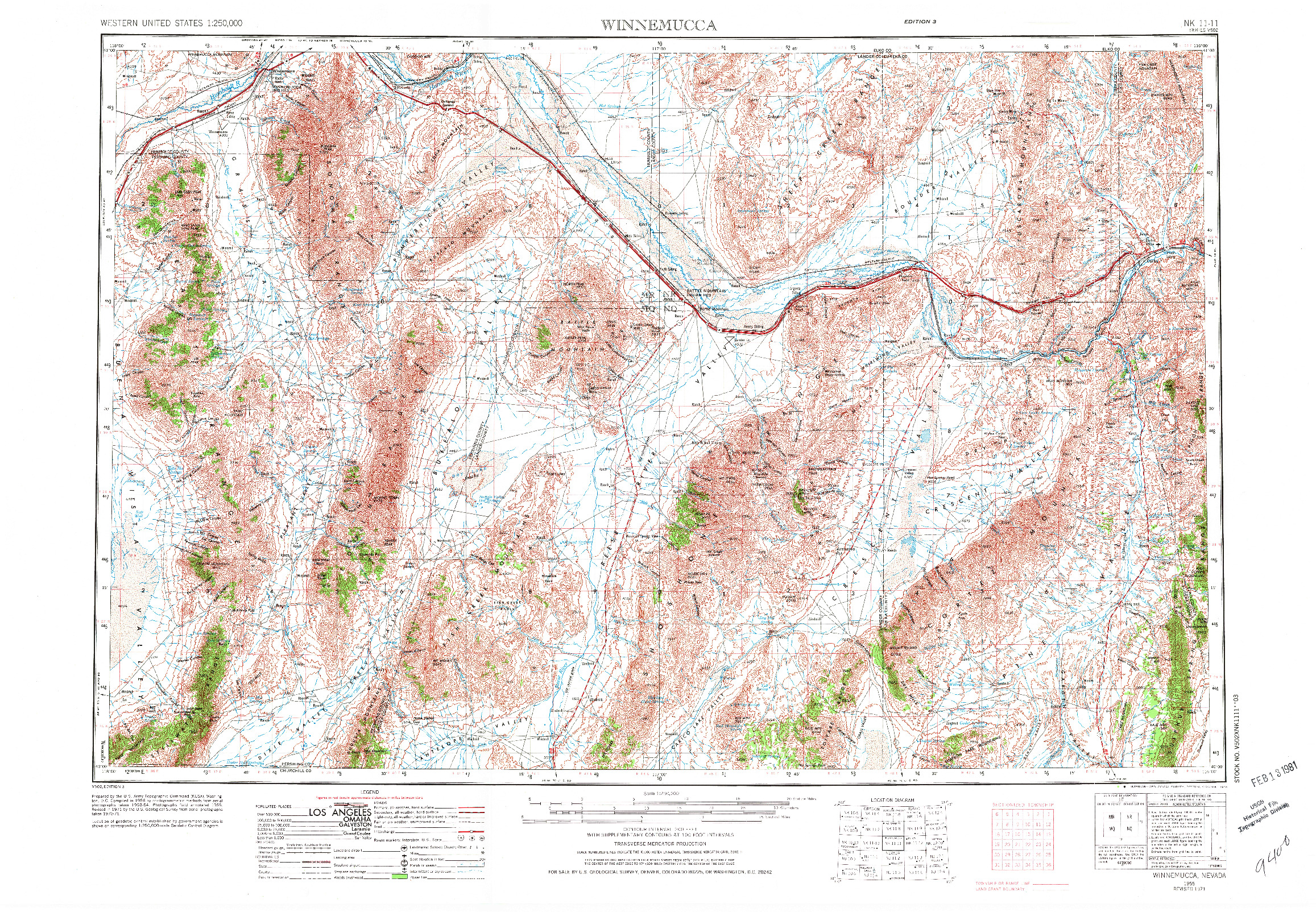 USGS 1:250000-SCALE QUADRANGLE FOR WINNEMUCCA, NV 1955