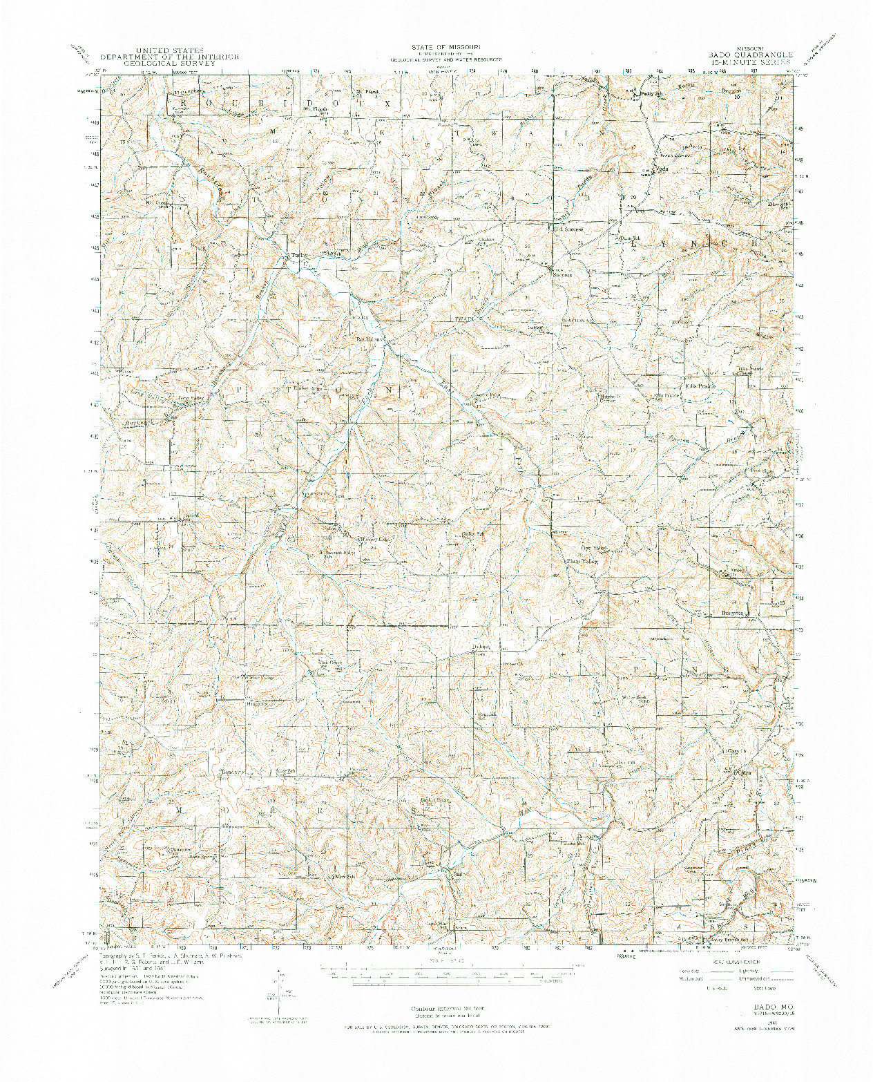 USGS 1:62500-SCALE QUADRANGLE FOR BADO, MO 1941