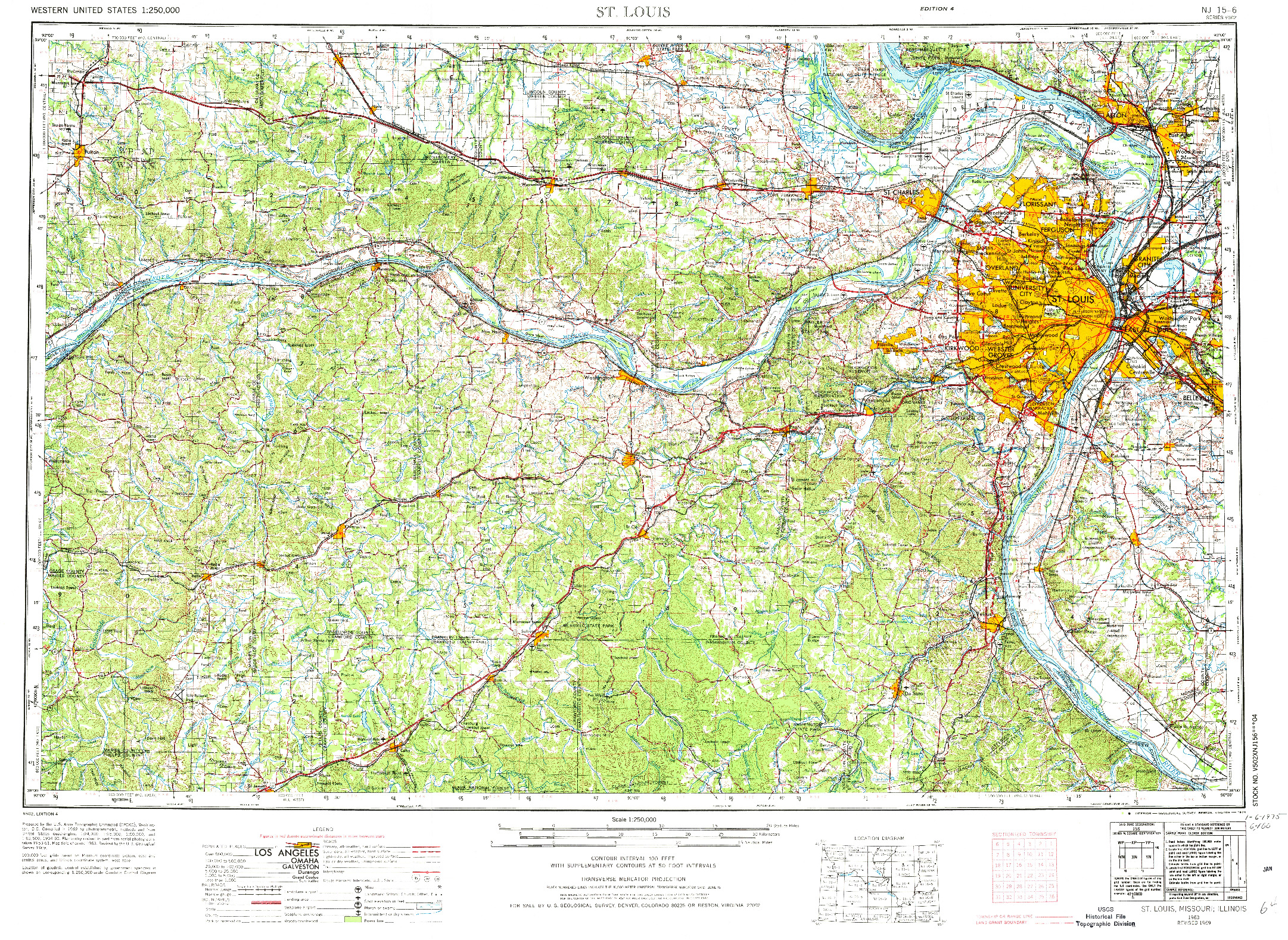 USGS 1:250000-SCALE QUADRANGLE FOR ST. LOUIS, MO 1963