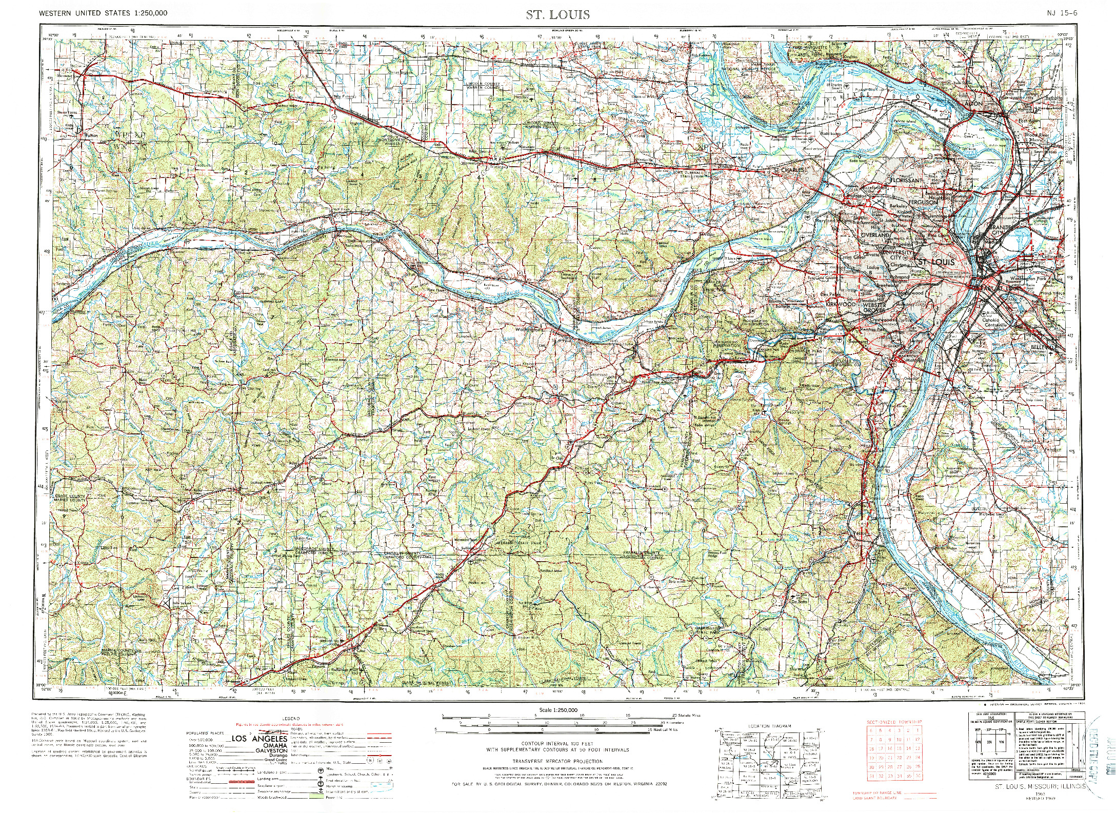 USGS 1:250000-SCALE QUADRANGLE FOR ST. LOUIS, MO 1963