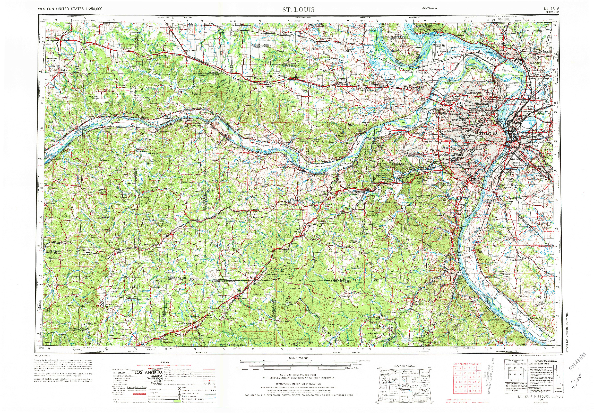 USGS 1:250000-SCALE QUADRANGLE FOR ST. LOUIS, MO 1963