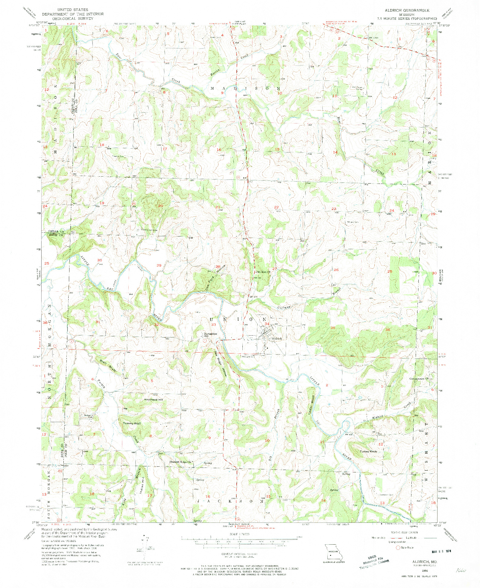 USGS 1:24000-SCALE QUADRANGLE FOR ALDRICH, MO 1956