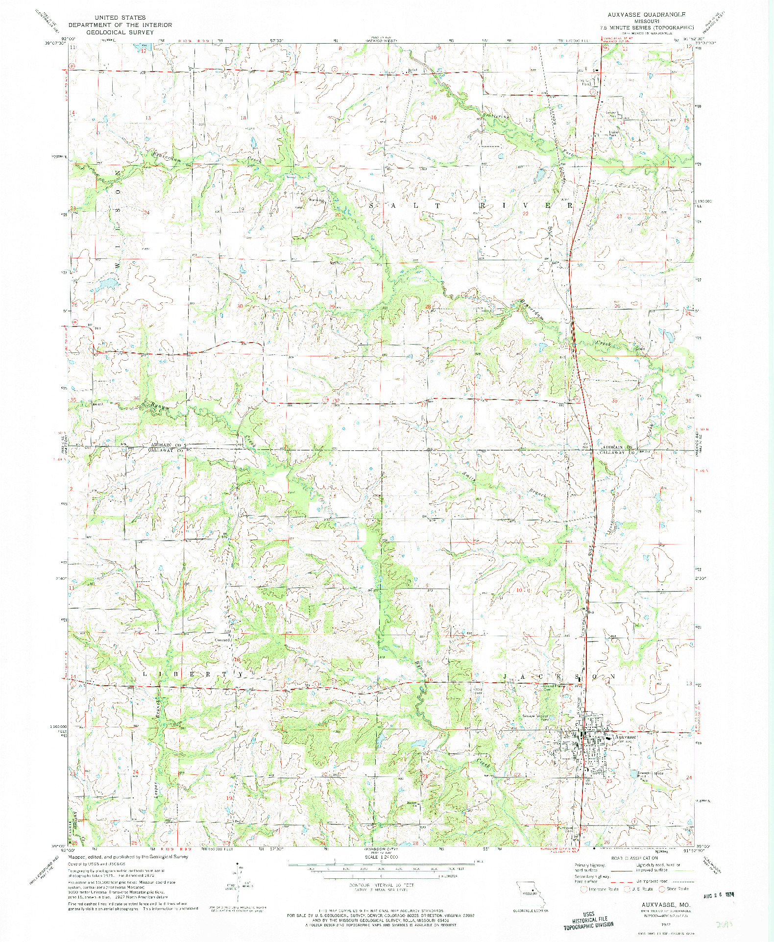 USGS 1:24000-SCALE QUADRANGLE FOR AUXVASSE, MO 1972