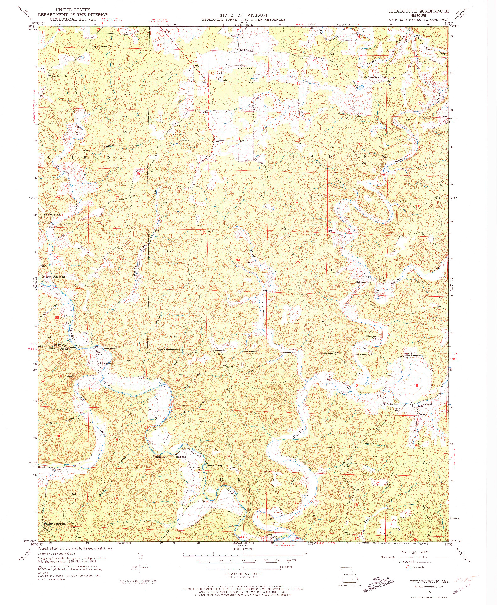 USGS 1:24000-SCALE QUADRANGLE FOR CEDARGROVE, MO 1951