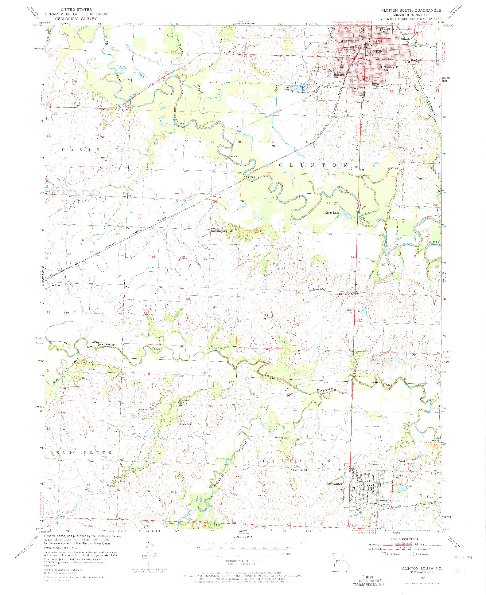 USGS 1:24000-SCALE QUADRANGLE FOR CLINTON SOUTH, MO 1953