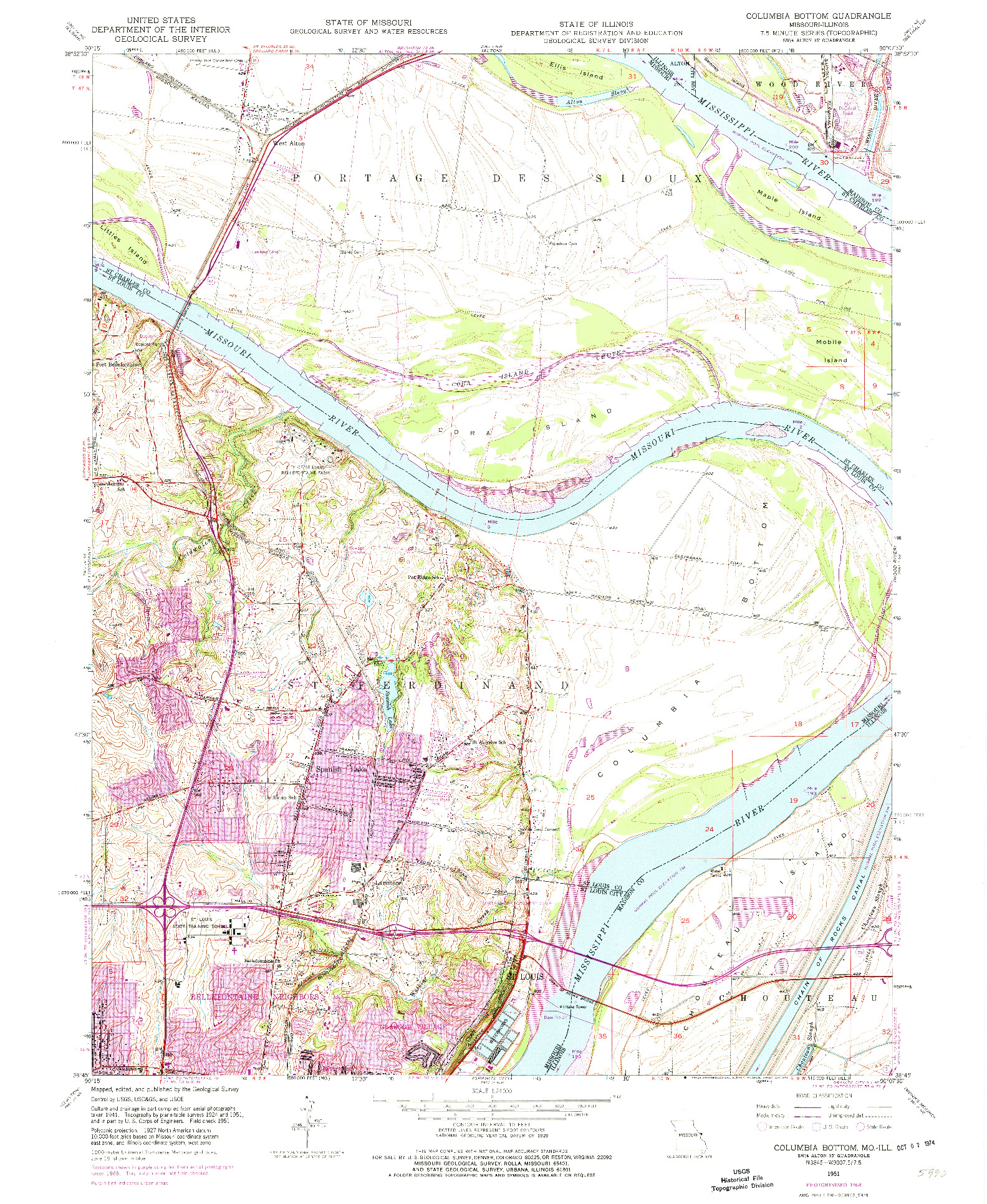 USGS 1:24000-SCALE QUADRANGLE FOR COLUMBIA BOTTOM, MO 1951