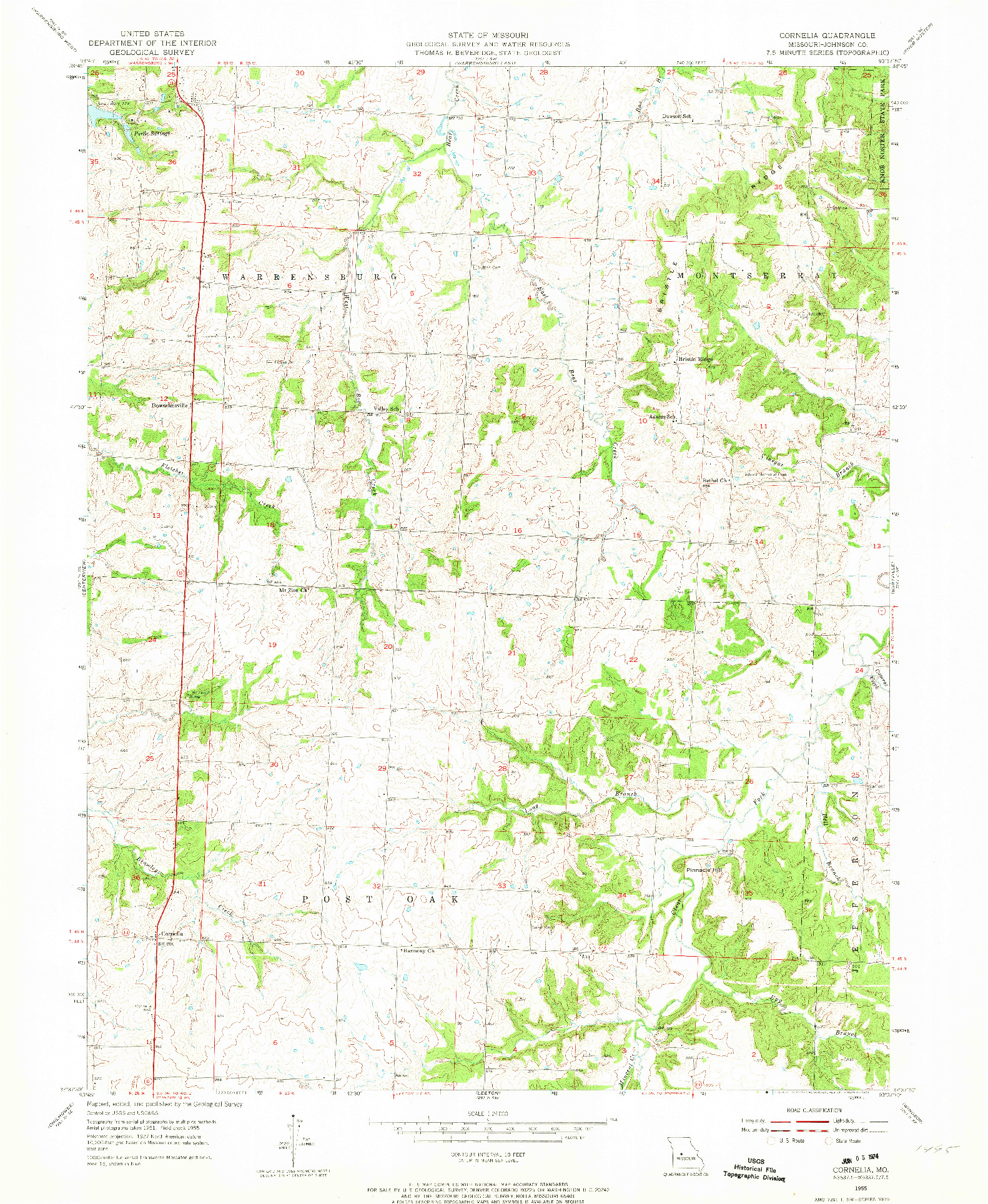 USGS 1:24000-SCALE QUADRANGLE FOR CORNELIA, MO 1955