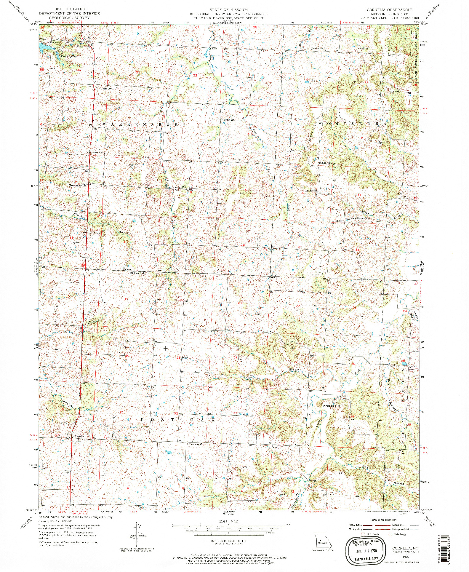 USGS 1:24000-SCALE QUADRANGLE FOR CORNELIA, MO 1955