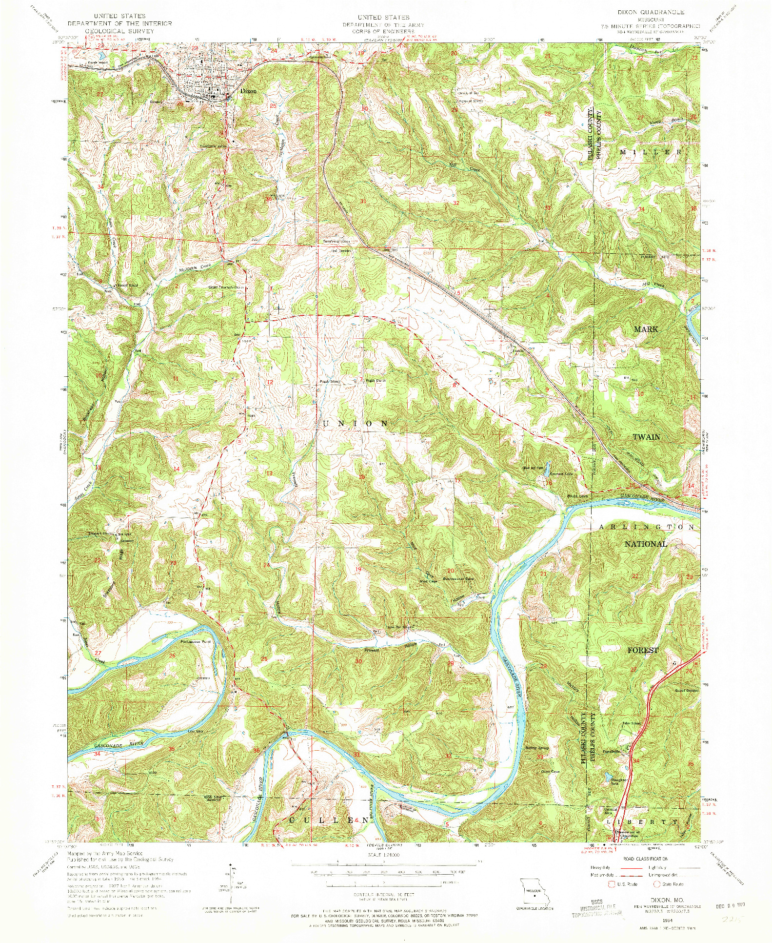 USGS 1:24000-SCALE QUADRANGLE FOR DIXON, MO 1954