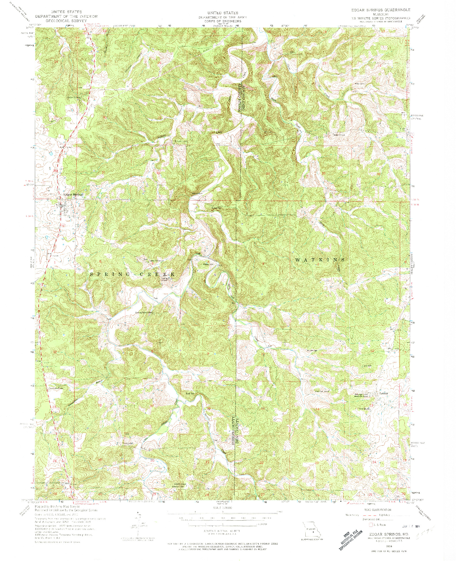 USGS 1:24000-SCALE QUADRANGLE FOR EDGAR SPRINGS, MO 1954