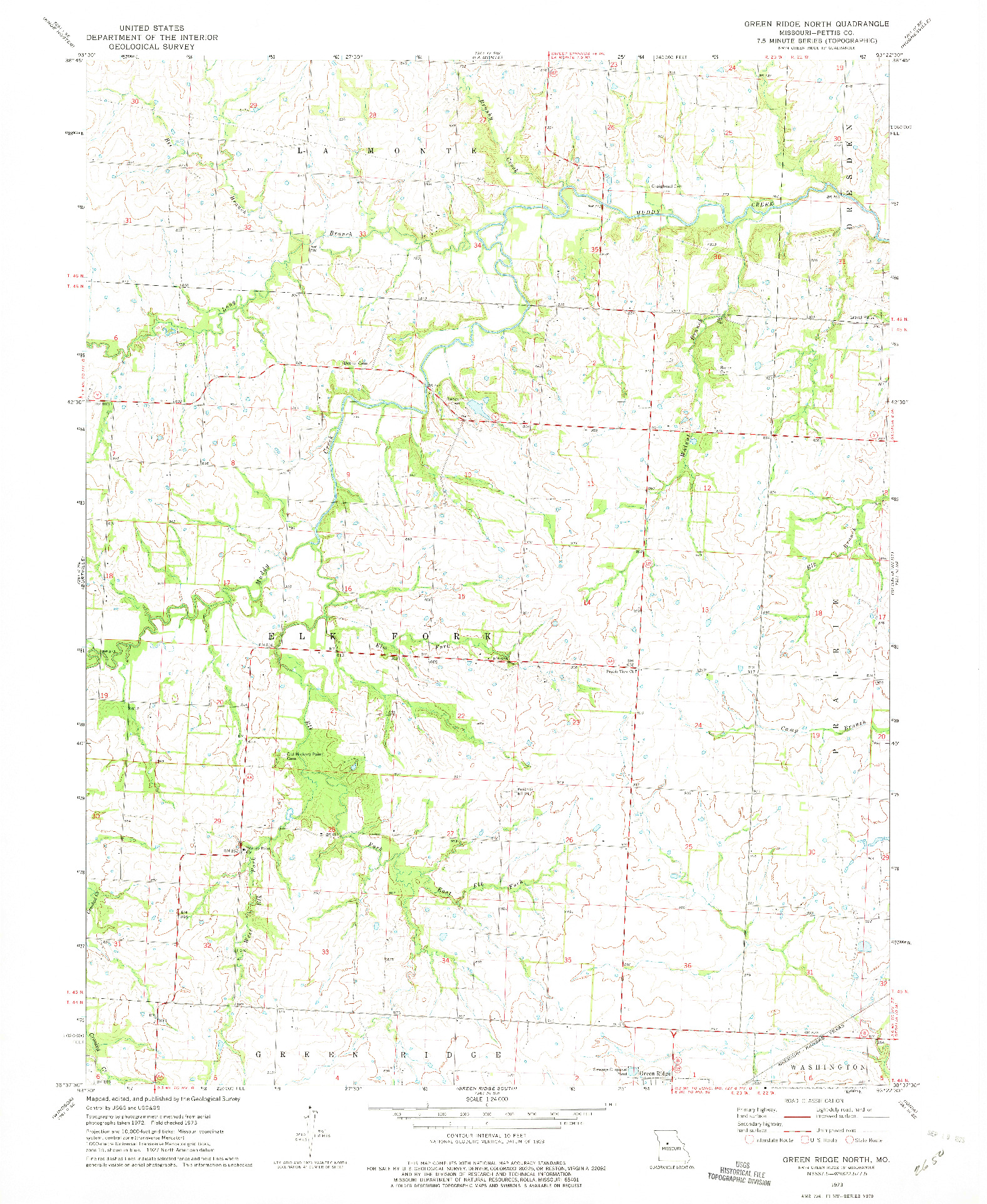 USGS 1:24000-SCALE QUADRANGLE FOR GREEN RIDGE NORTH, MO 1973