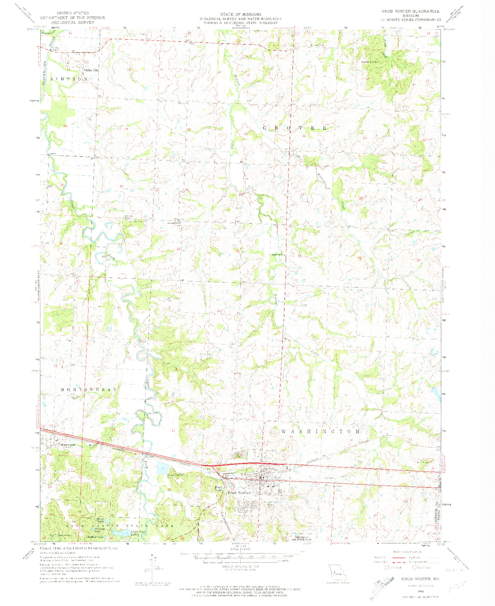 USGS 1:24000-SCALE QUADRANGLE FOR KNOB NOSTER, MO 1962