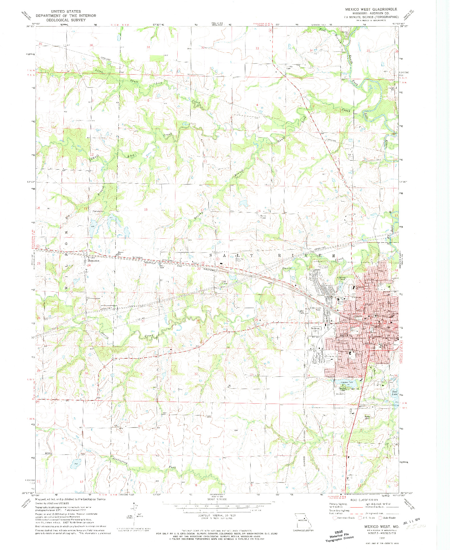 USGS 1:24000-SCALE QUADRANGLE FOR MEXICO WEST, MO 1972