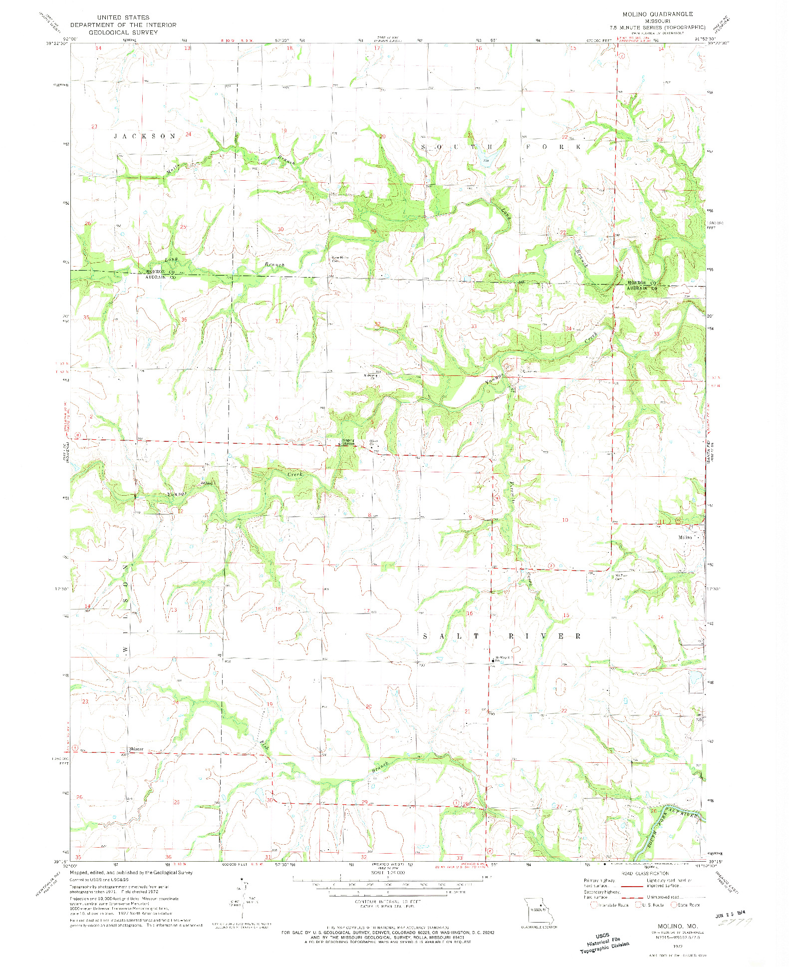 USGS 1:24000-SCALE QUADRANGLE FOR MOLINO, MO 1972