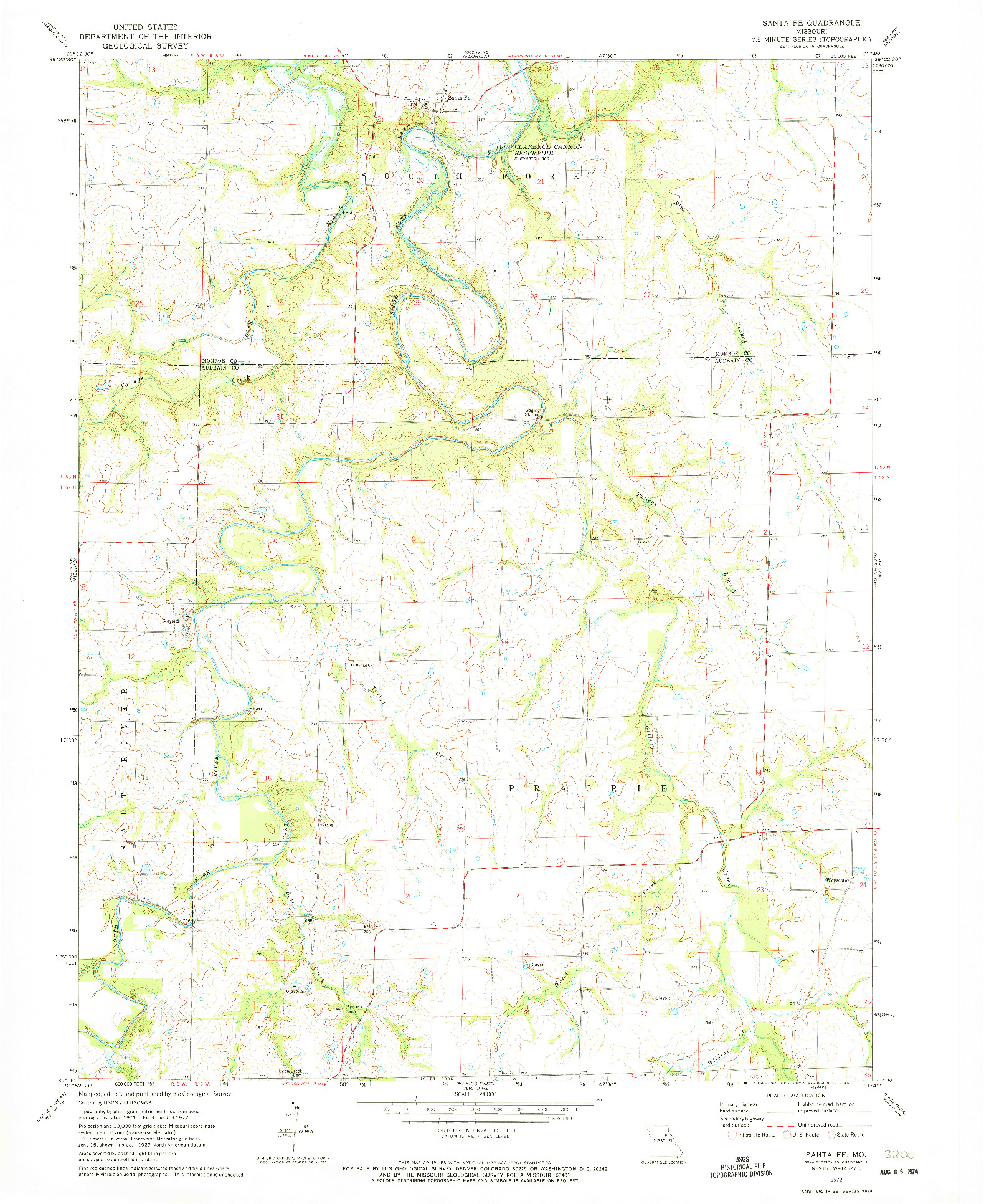 USGS 1:24000-SCALE QUADRANGLE FOR SANTA FE, MO 1972