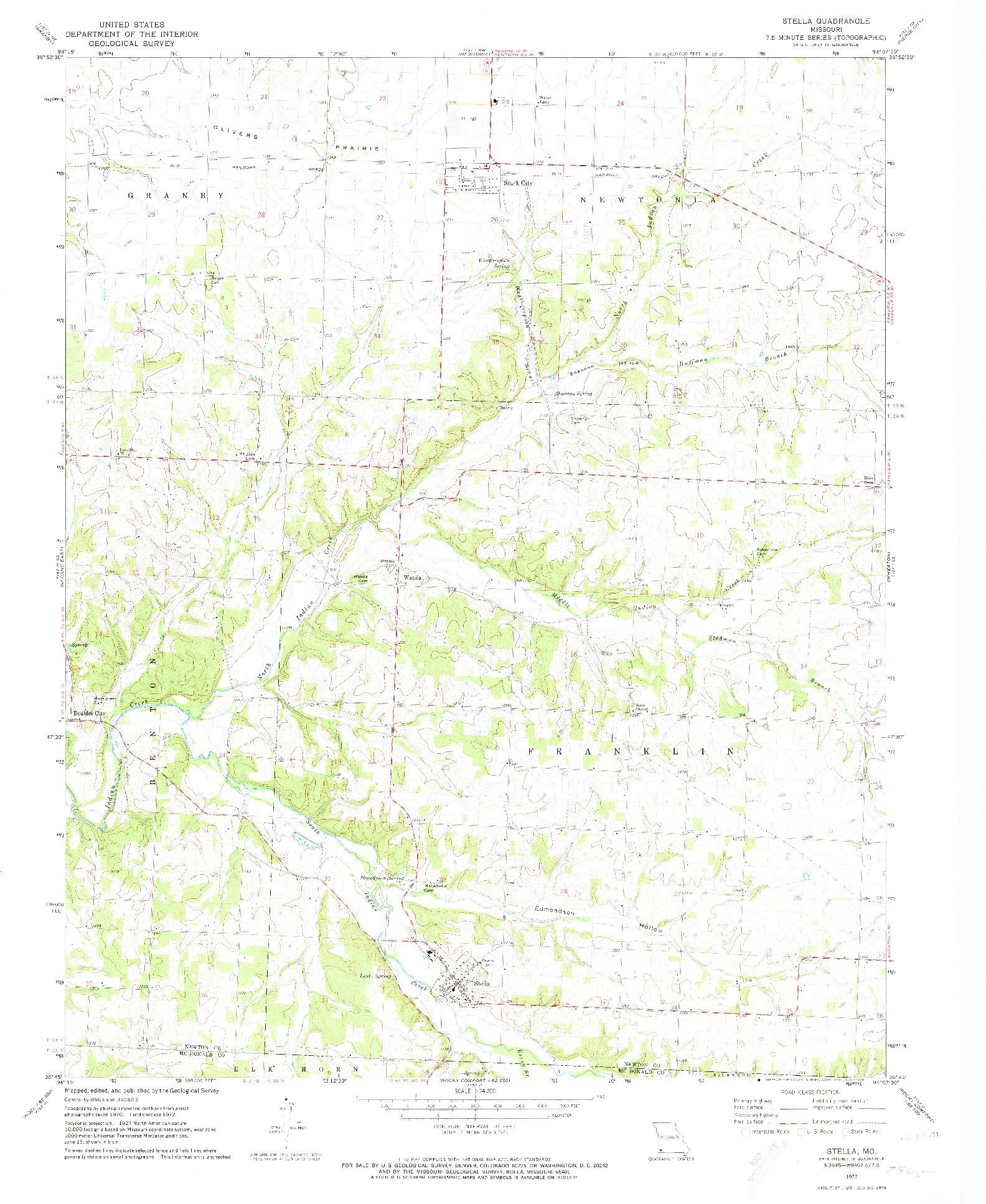 USGS 1:24000-SCALE QUADRANGLE FOR STELLA, MO 1972