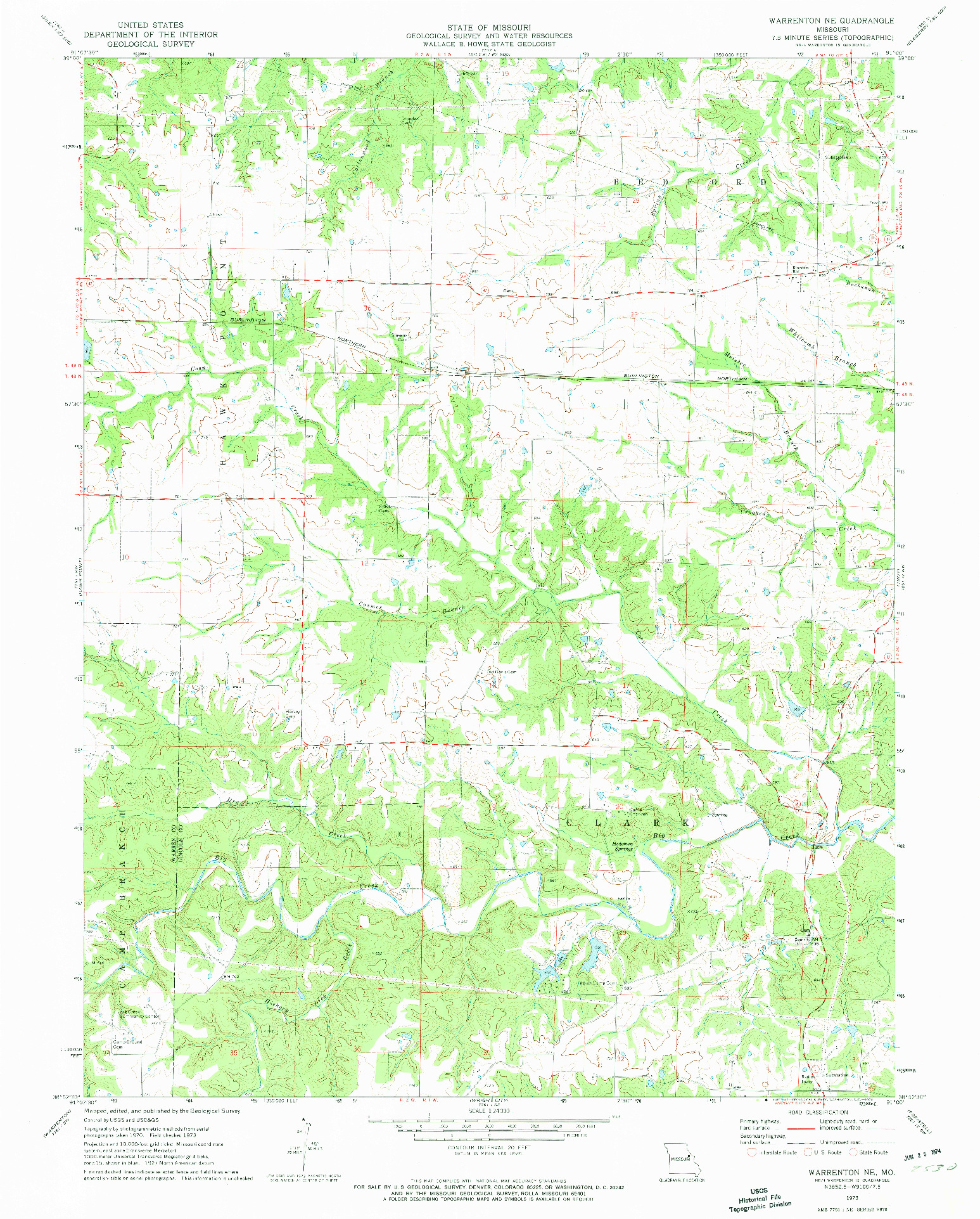 USGS 1:24000-SCALE QUADRANGLE FOR WARRENTON NE, MO 1973