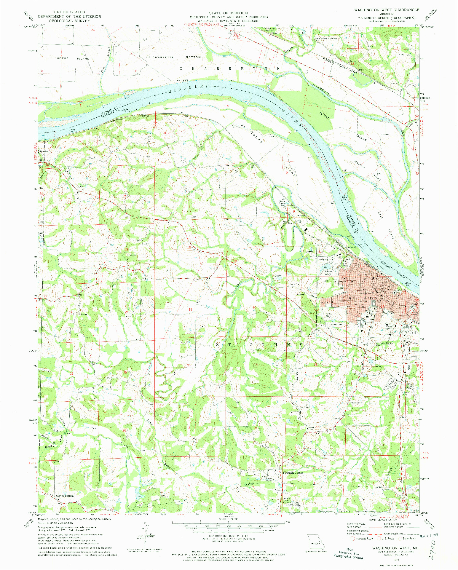 USGS 1:24000-SCALE QUADRANGLE FOR WASHINGTON WEST, MO 1973