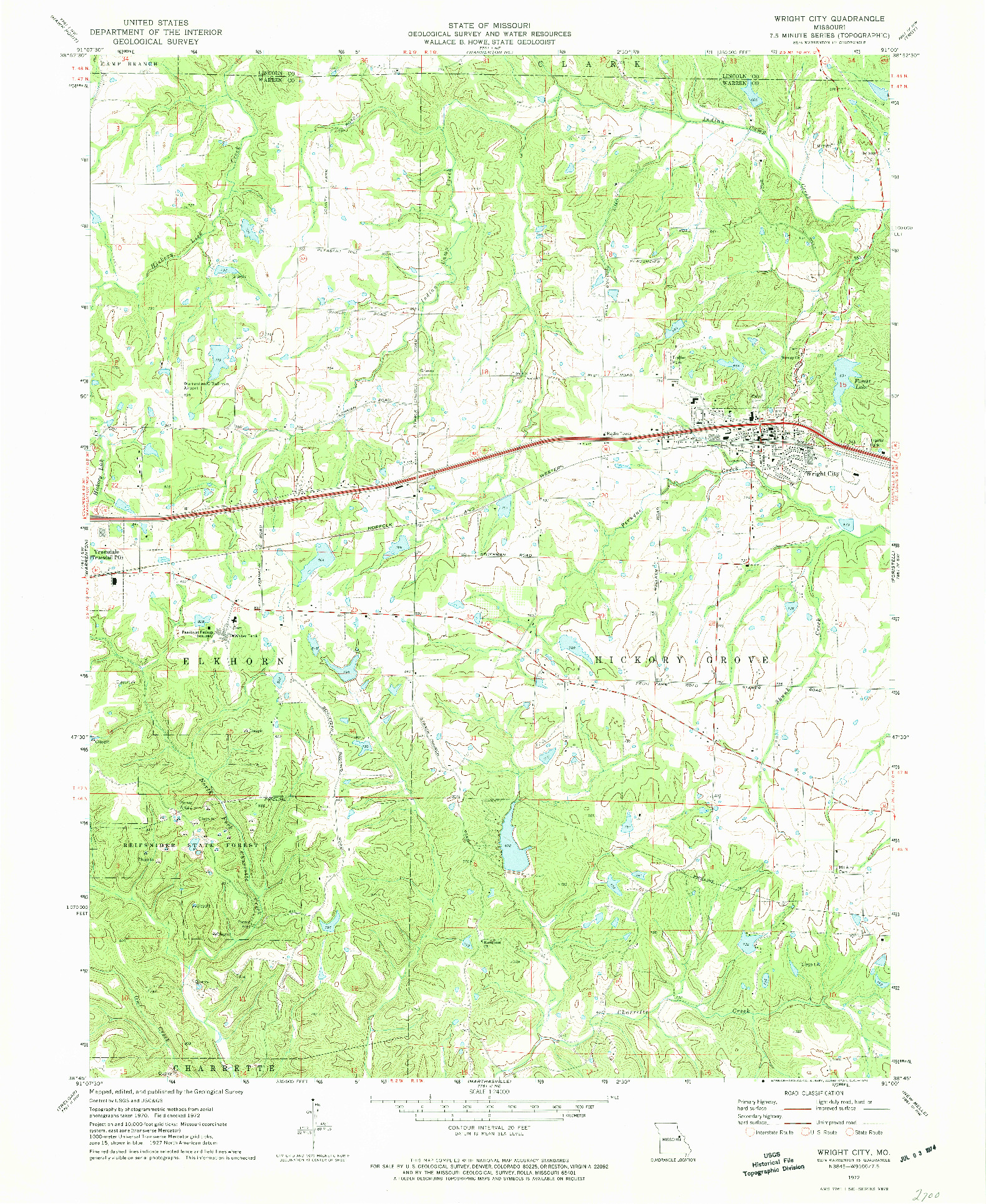 USGS 1:24000-SCALE QUADRANGLE FOR WRIGHT CITY, MO 1972