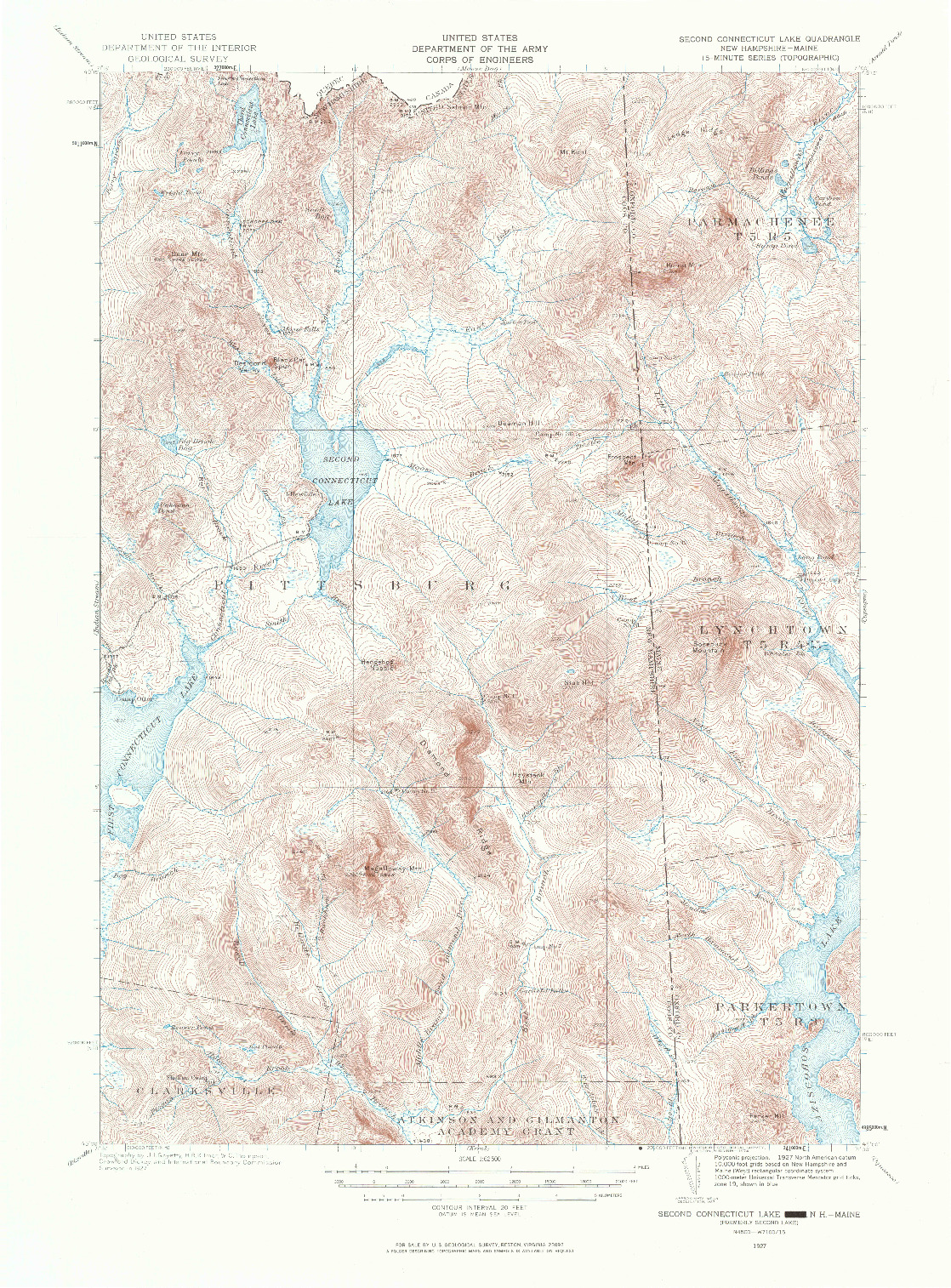 USGS 1:62500-SCALE QUADRANGLE FOR SECOND CONNECTICUT LAKE, NH 1927