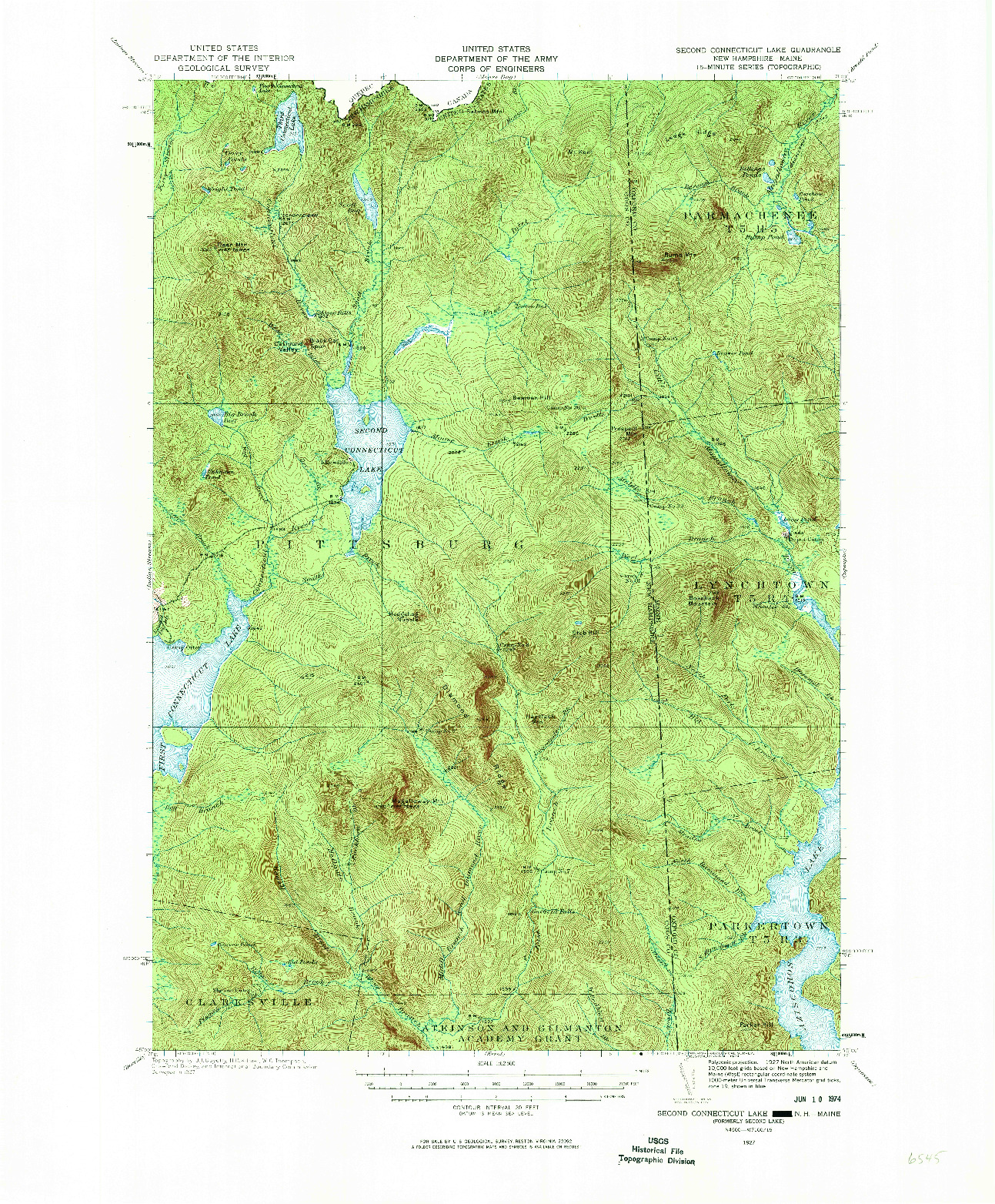 USGS 1:62500-SCALE QUADRANGLE FOR SECOND CONNECTICUT LAKE, NH 1927