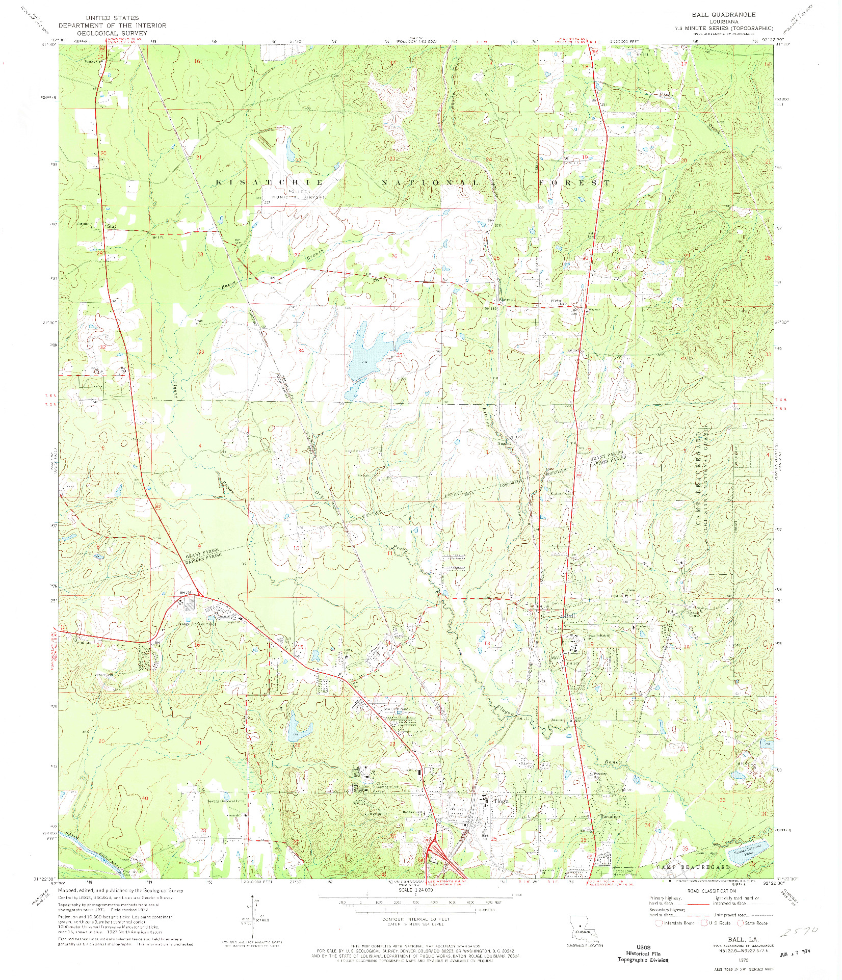 USGS 1:24000-SCALE QUADRANGLE FOR BALL, LA 1972