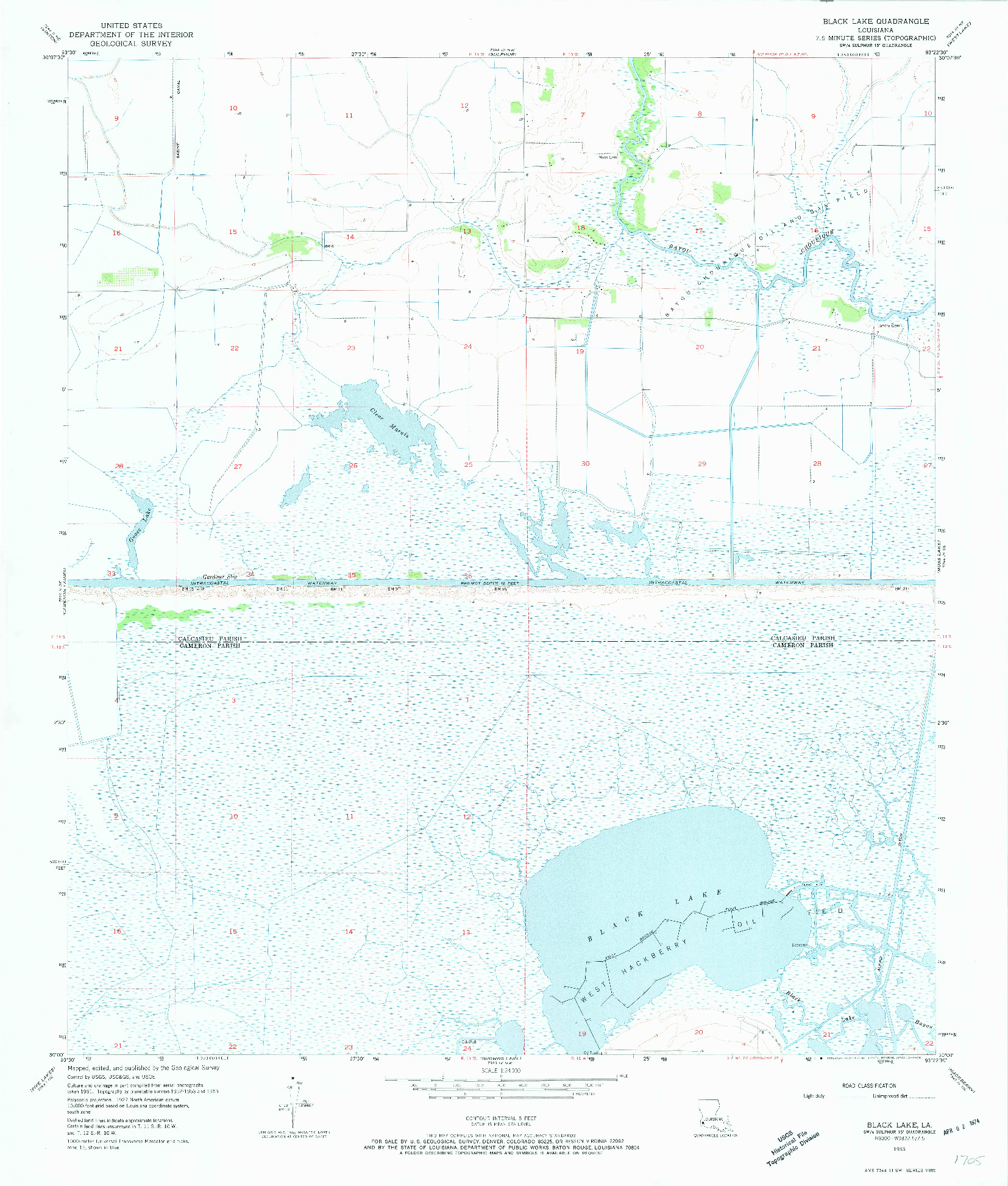 USGS 1:24000-SCALE QUADRANGLE FOR BLACK LAKE, LA 1955