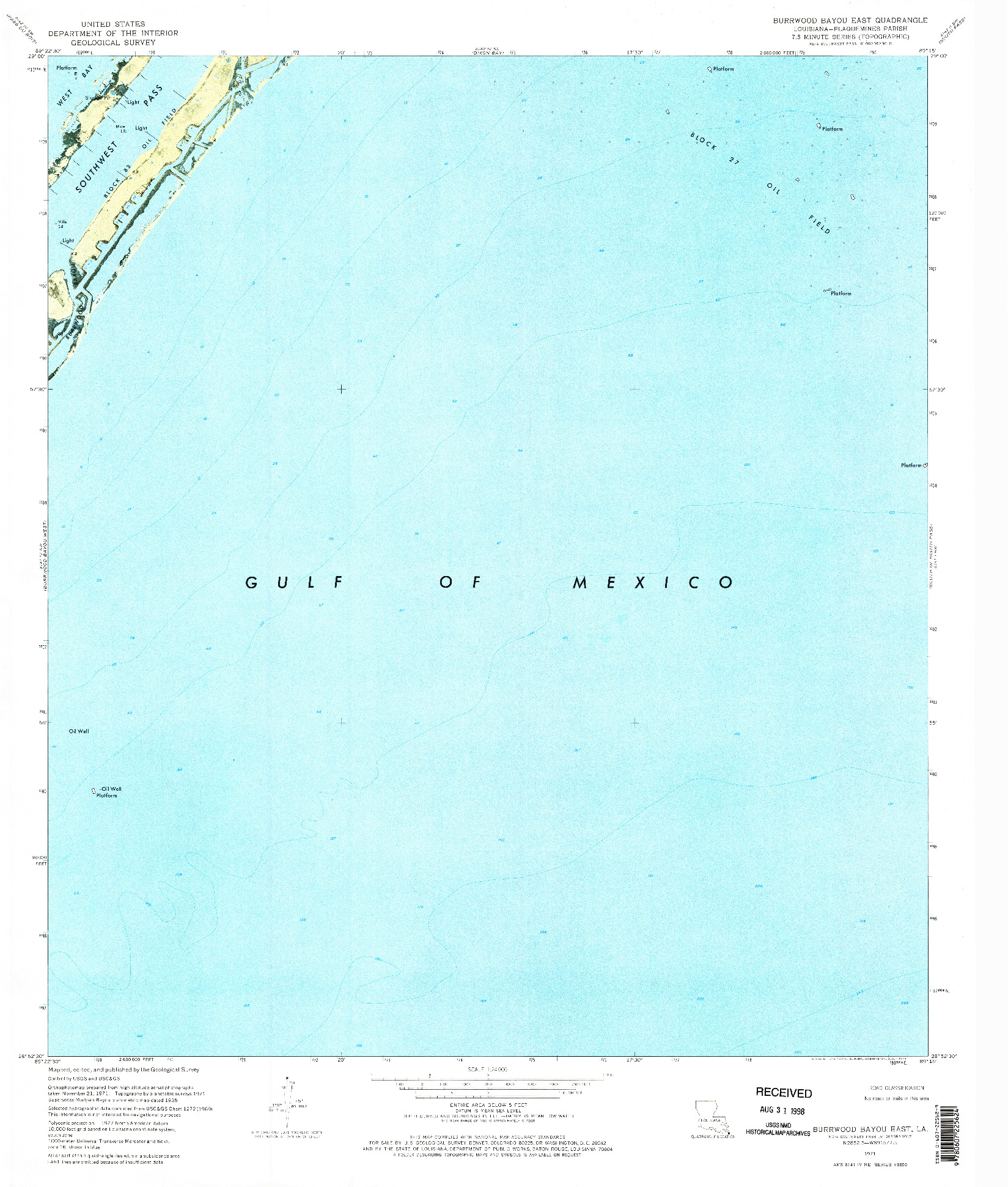 USGS 1:24000-SCALE QUADRANGLE FOR BURRWOOD BAYOU EAST, LA 1971