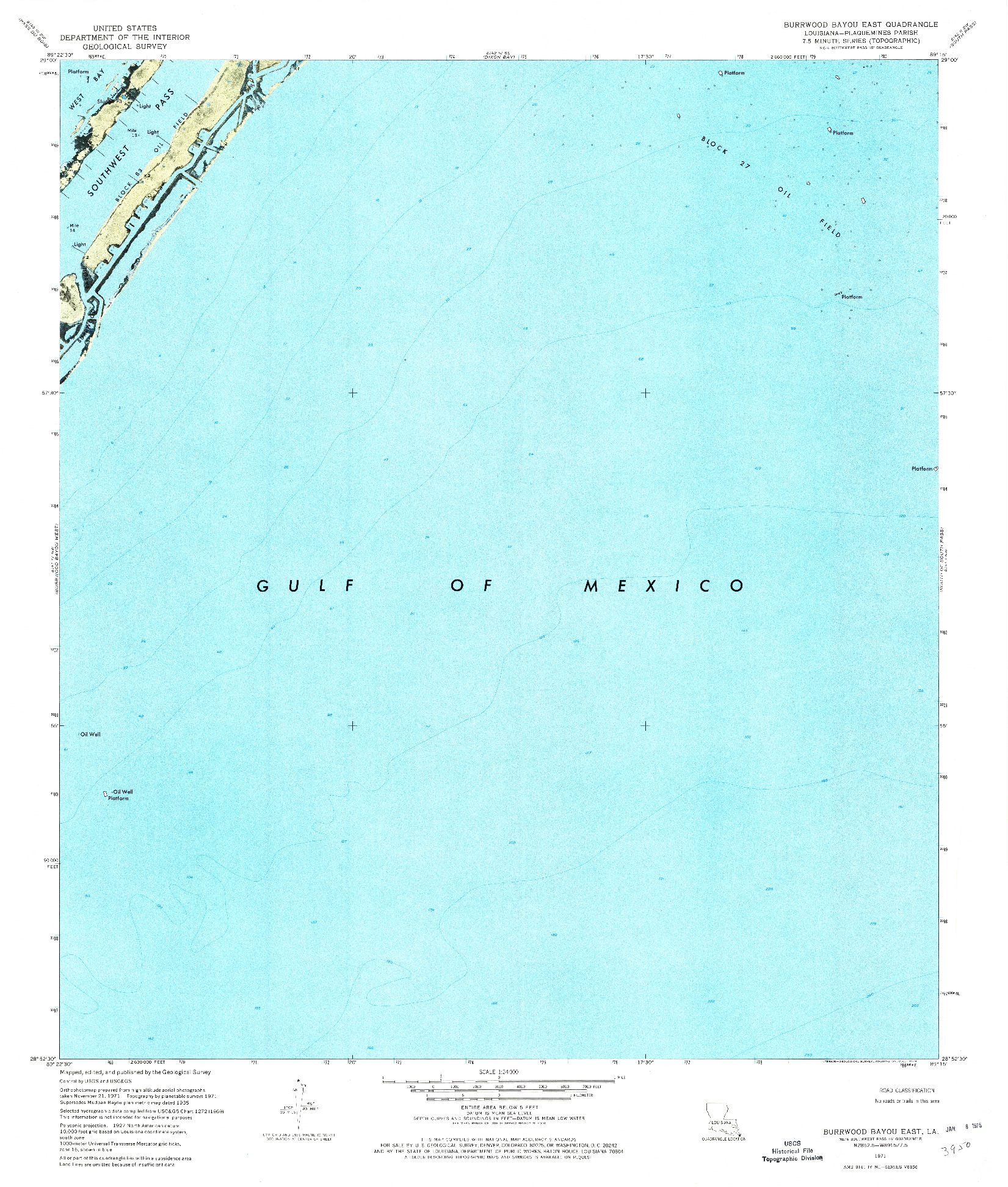 USGS 1:24000-SCALE QUADRANGLE FOR BURRWOOD BAYOU EAST, LA 1971