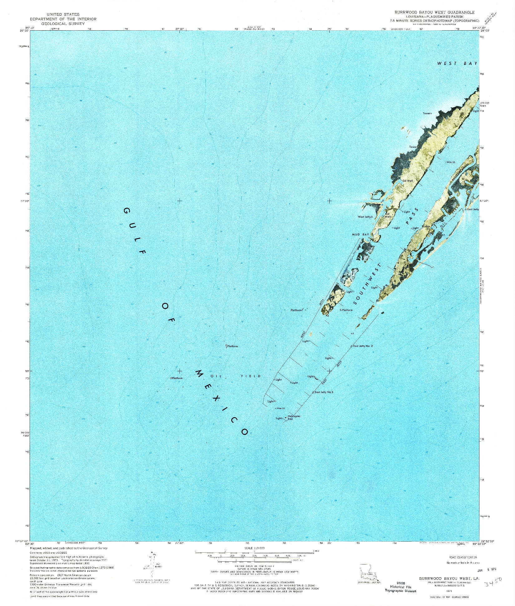 USGS 1:24000-SCALE QUADRANGLE FOR BURRWOOD BAYOU WEST, LA 1971