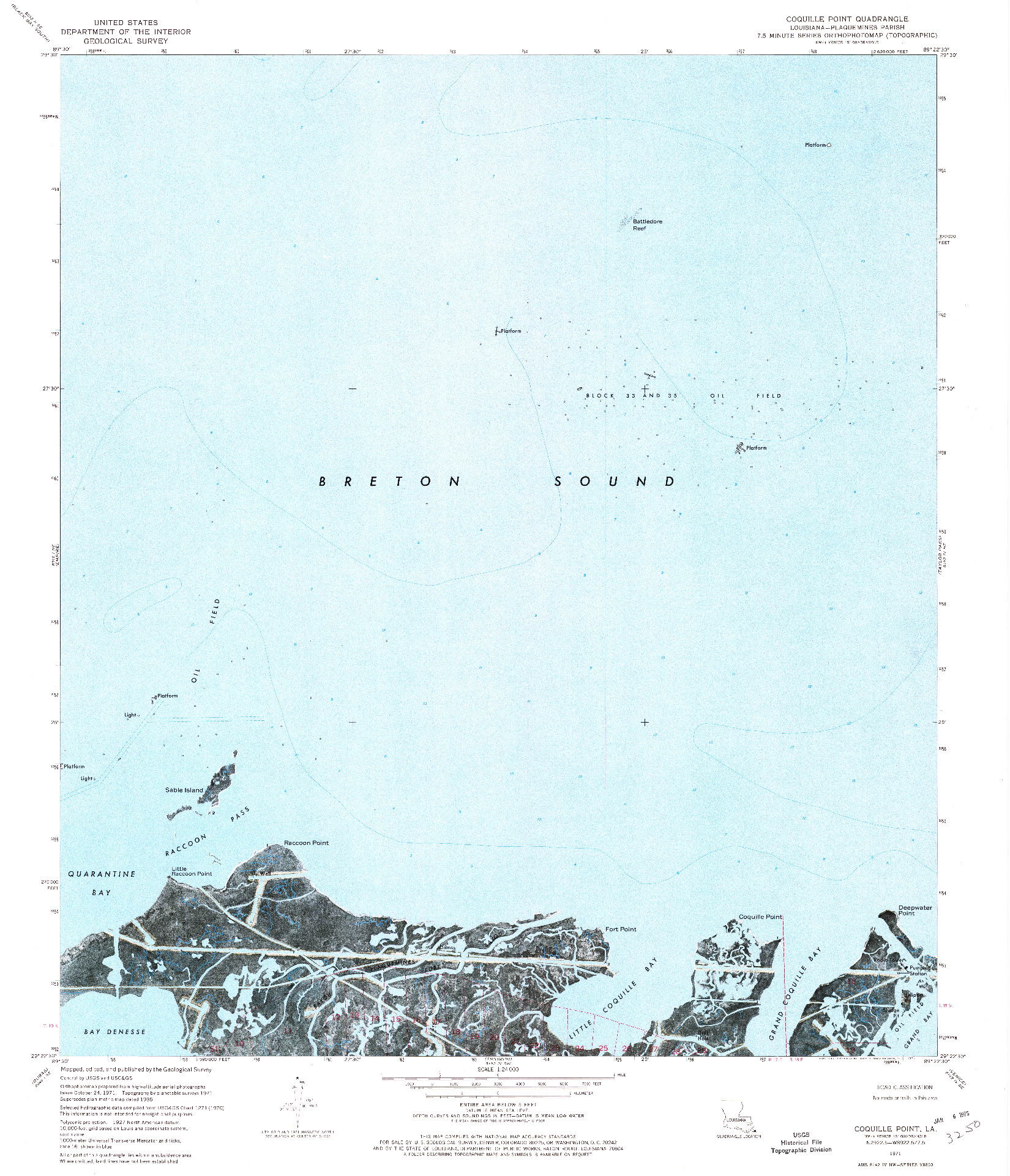 USGS 1:24000-SCALE QUADRANGLE FOR COQUILLE POINT, LA 1971