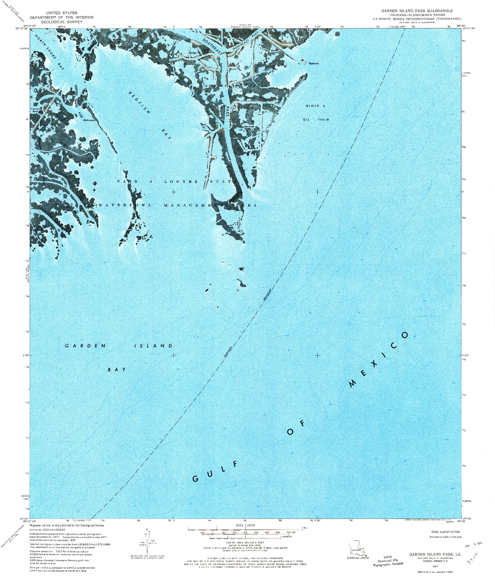 USGS 1:24000-SCALE QUADRANGLE FOR GARDEN ISLAND PASS, LA 1971