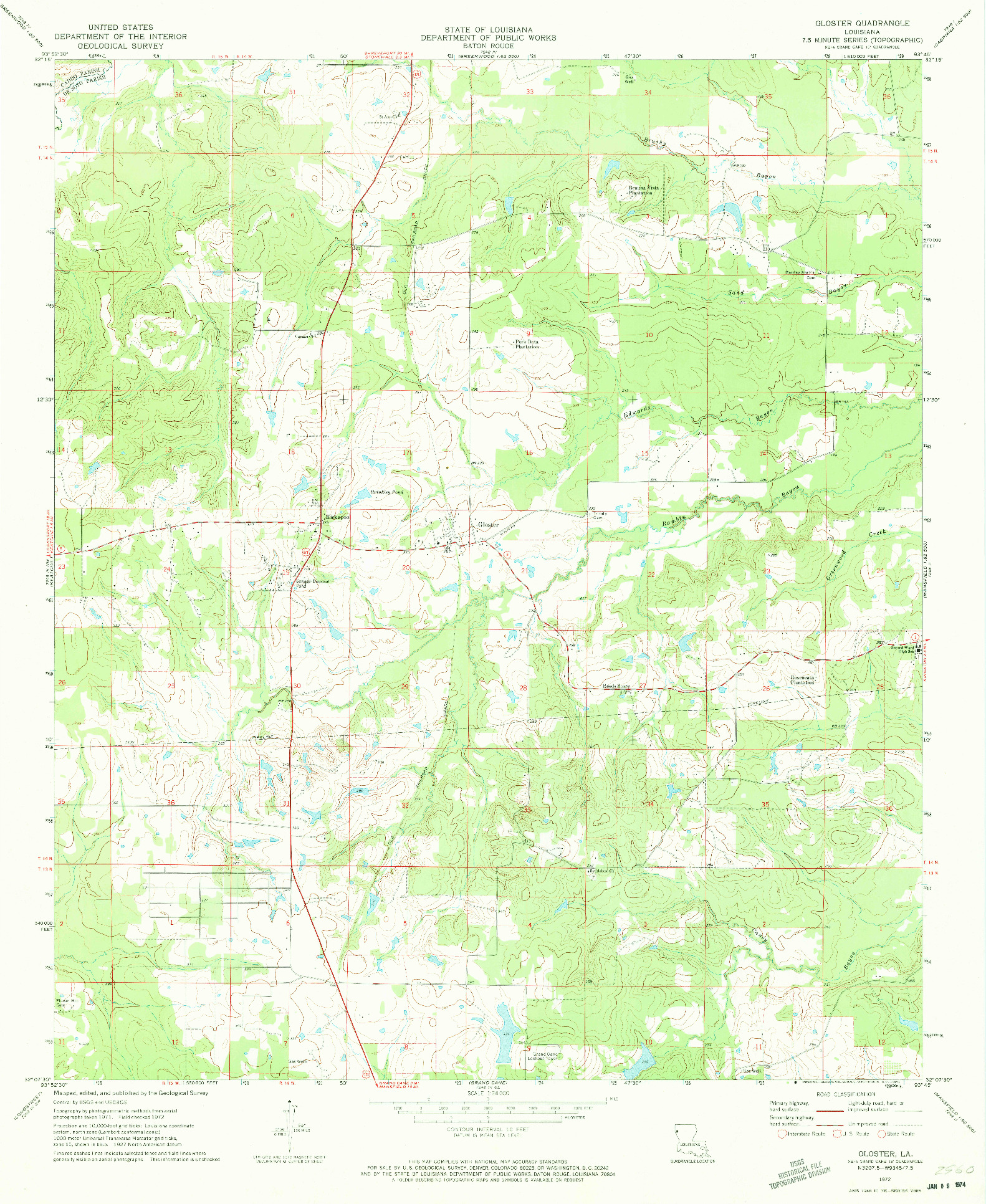 USGS 1:24000-SCALE QUADRANGLE FOR GLOSTER, LA 1972