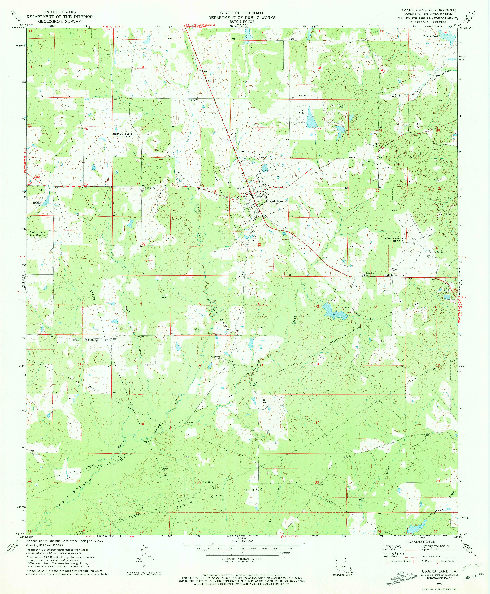 USGS 1:24000-SCALE QUADRANGLE FOR GRAND CANE, LA 1972