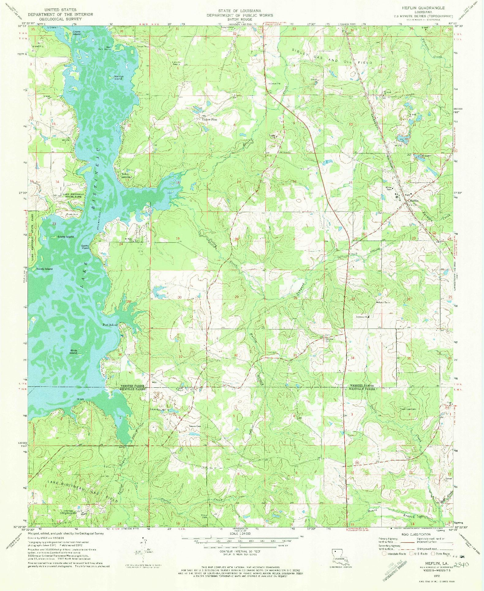 USGS 1:24000-SCALE QUADRANGLE FOR HEFLIN, LA 1972