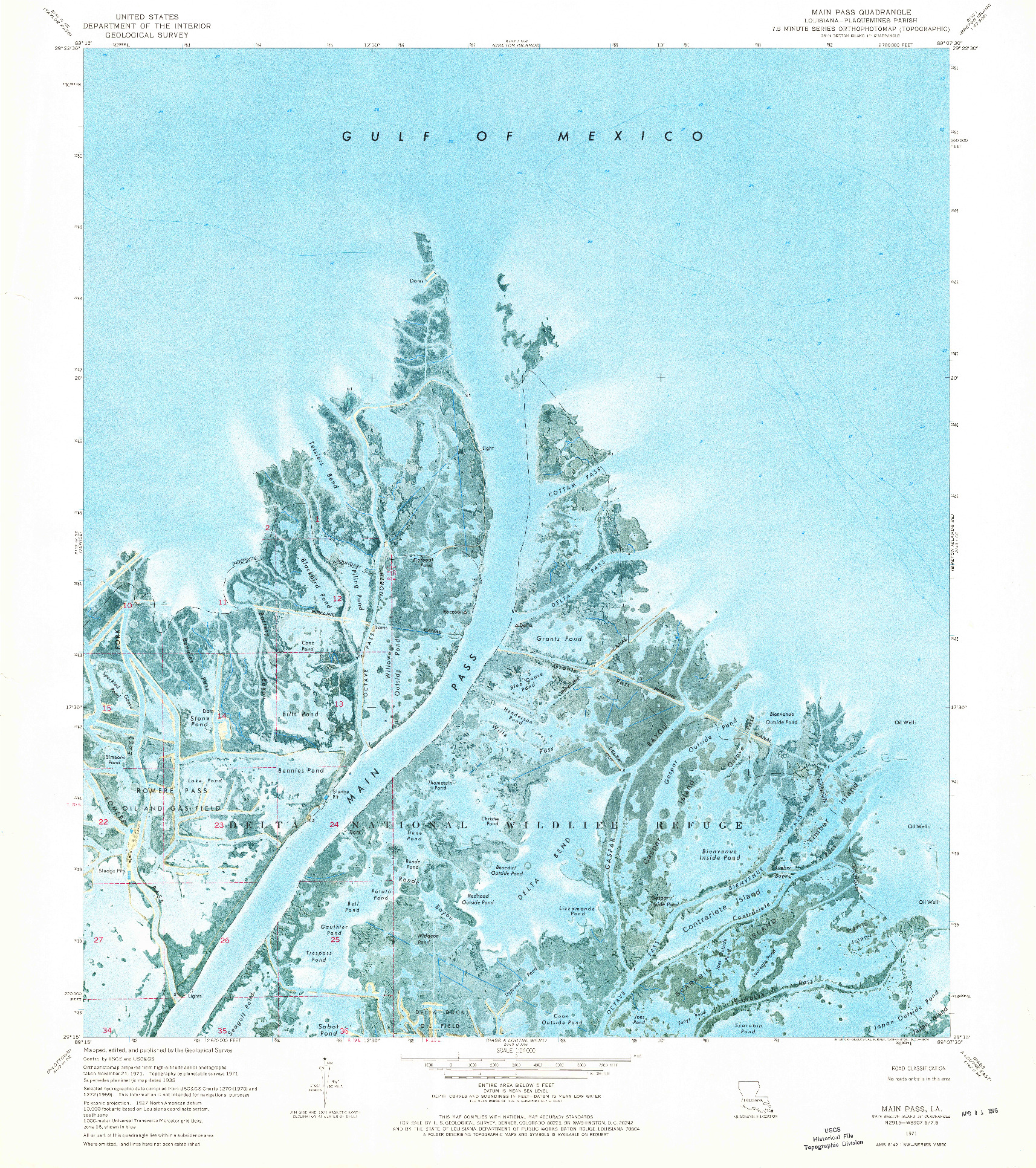 USGS 1:24000-SCALE QUADRANGLE FOR MAIN PASS, LA 1971