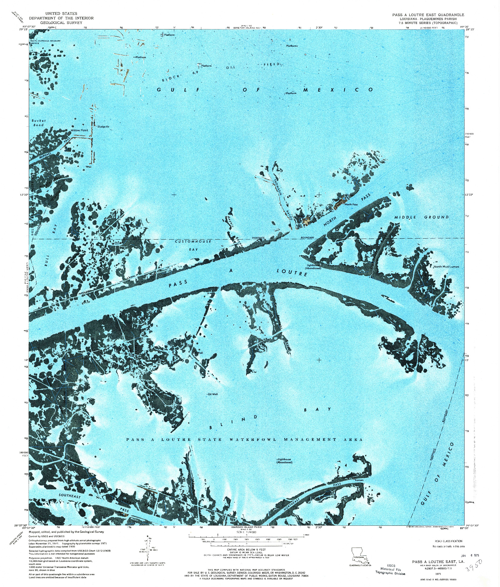USGS 1:24000-SCALE QUADRANGLE FOR PASS A LOUTRE EAST, LA 1971
