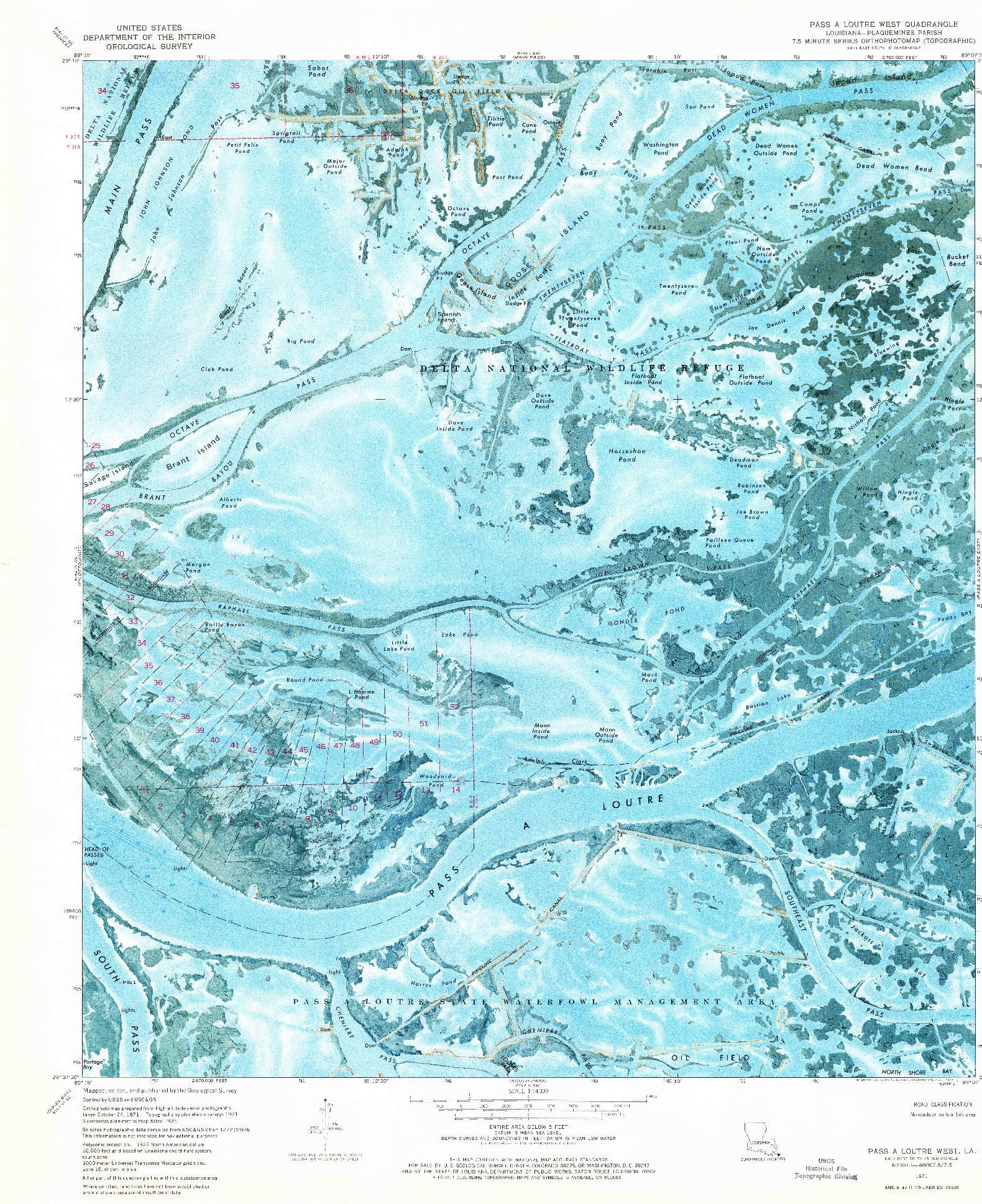 USGS 1:24000-SCALE QUADRANGLE FOR PASS A LOUTRE WEST, LA 1971