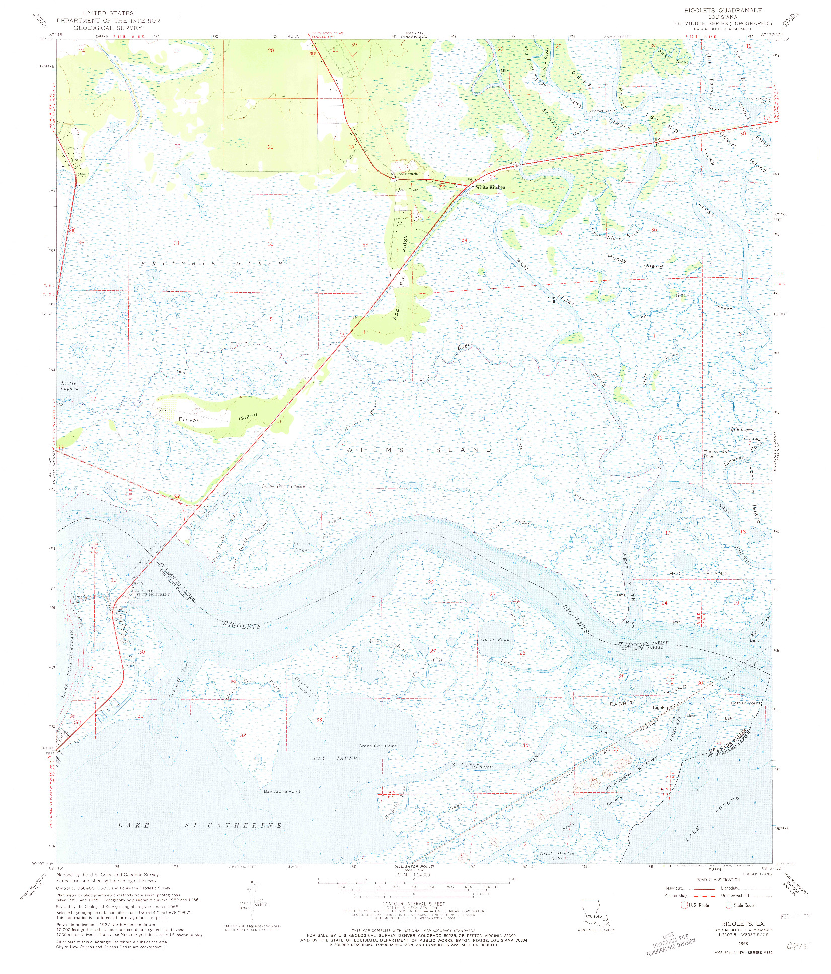 USGS 1:24000-SCALE QUADRANGLE FOR RIGOLETS, LA 1968