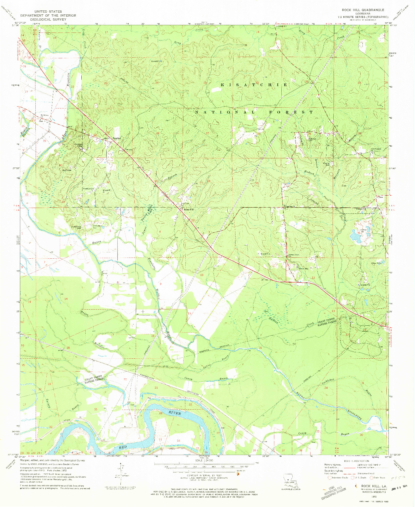 USGS 1:24000-SCALE QUADRANGLE FOR ROCK HILL, LA 1972