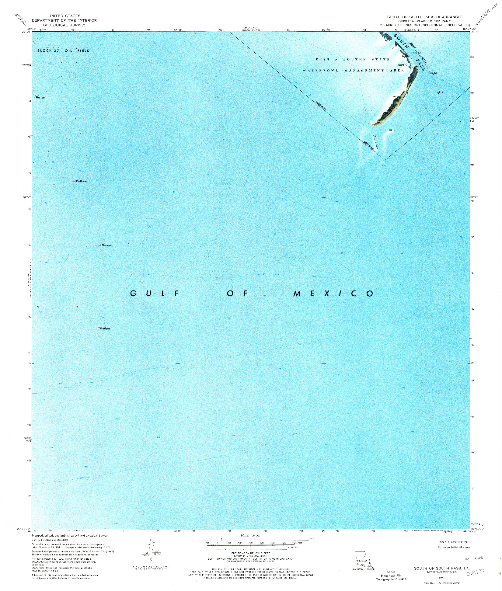 USGS 1:24000-SCALE QUADRANGLE FOR SOUTH OF SOUTH PASS, LA 1971