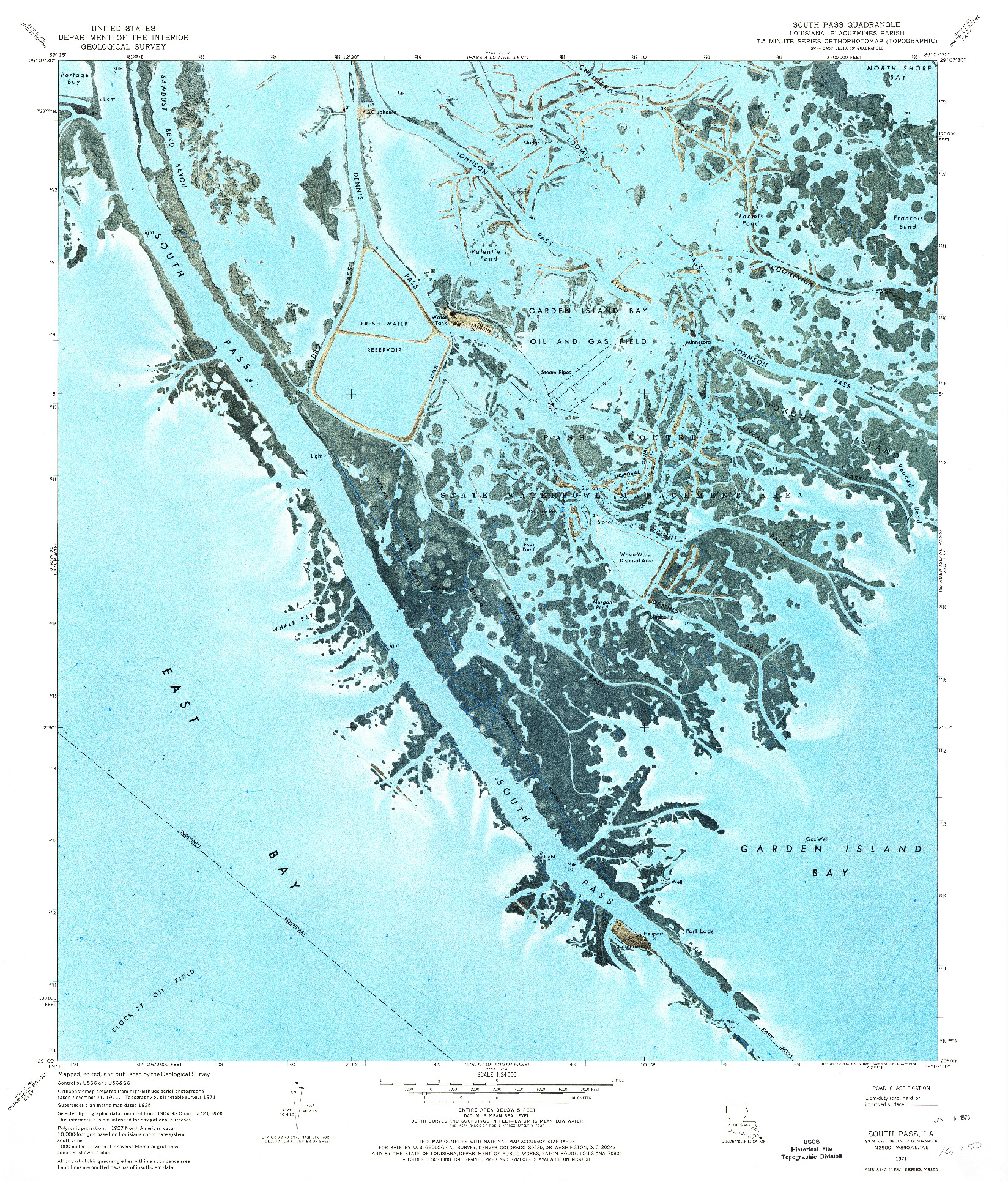USGS 1:24000-SCALE QUADRANGLE FOR SOUTH PASS, LA 1971