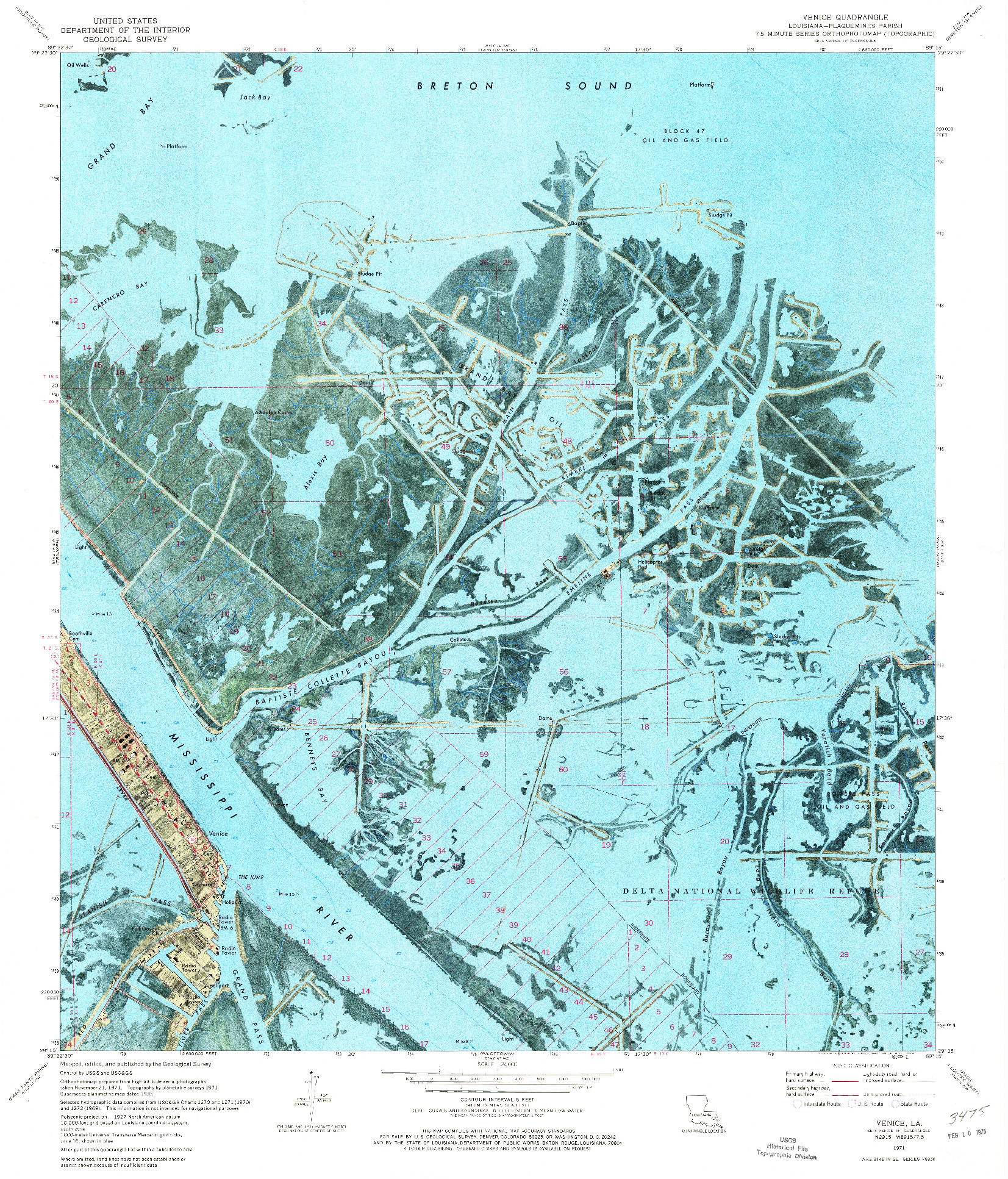 USGS 1:24000-SCALE QUADRANGLE FOR VENICE, LA 1971