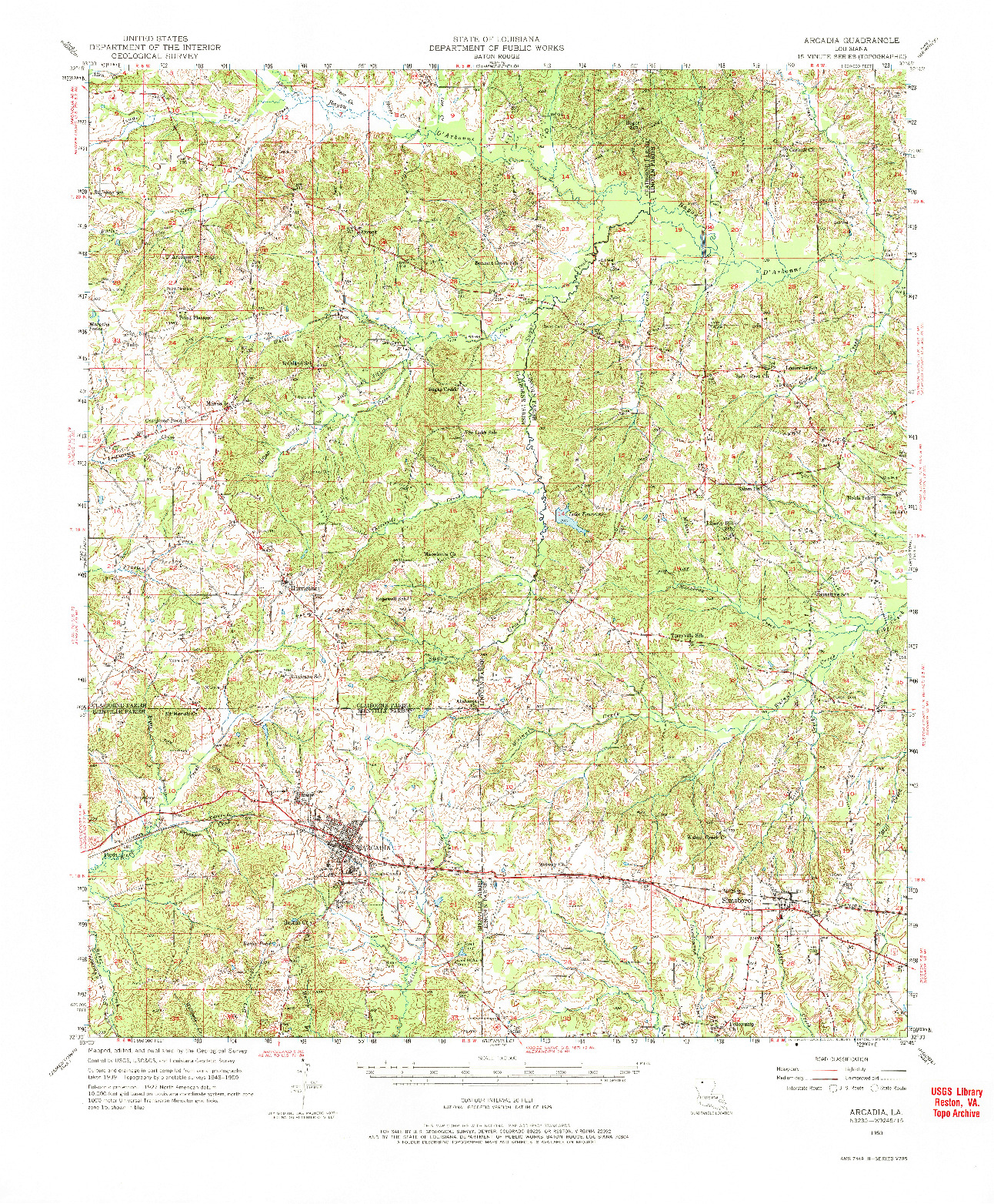 USGS 1:62500-SCALE QUADRANGLE FOR ARCADIA, LA 1950