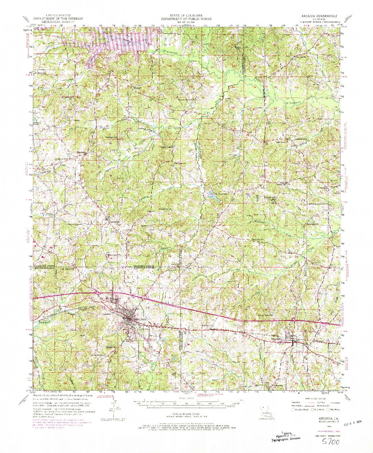 USGS 1:62500-SCALE QUADRANGLE FOR ARCADIA, LA 1950