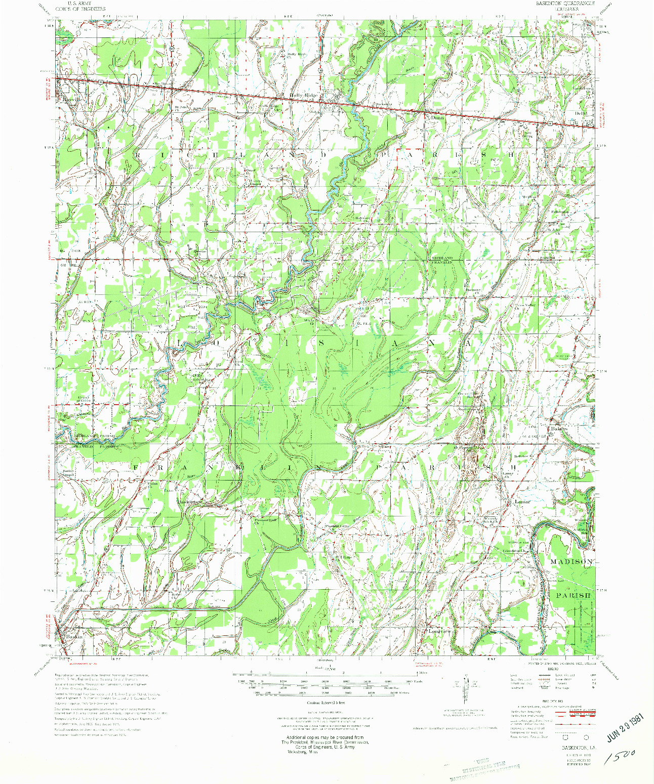 USGS 1:62500-SCALE QUADRANGLE FOR BASKINTON, LA 1958