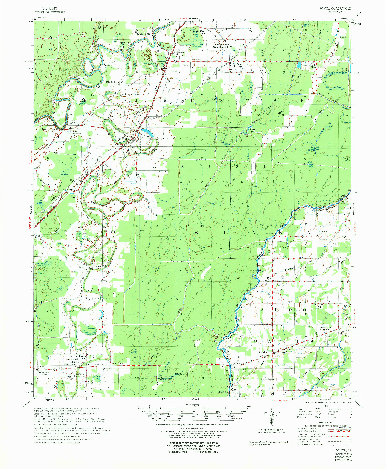 USGS 1:62500-SCALE QUADRANGLE FOR BONITA, LA 1958