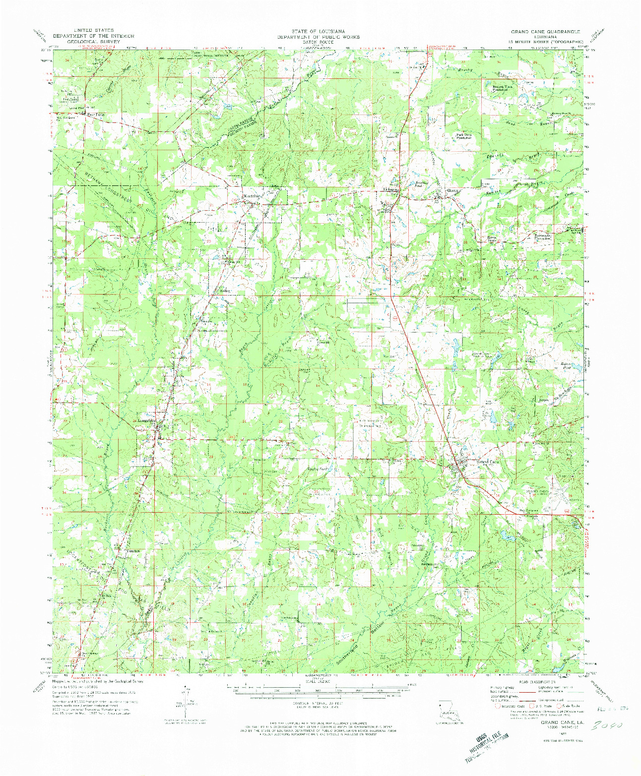 USGS 1:62500-SCALE QUADRANGLE FOR GRAND CANE, LA 1972
