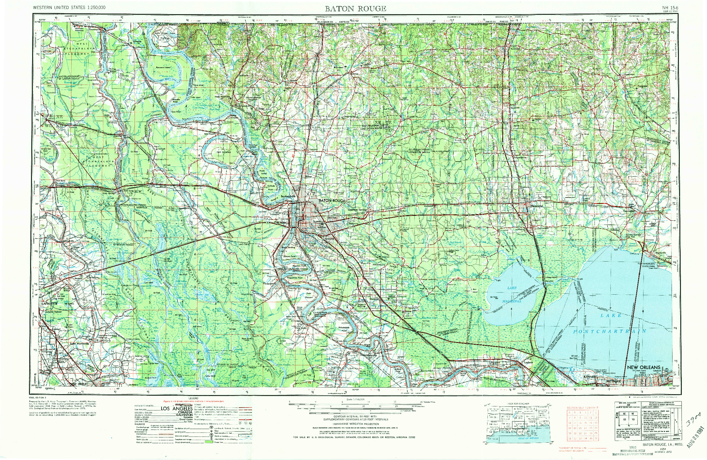 USGS 1:250000-SCALE QUADRANGLE FOR BATON ROUGE, LA 1954
